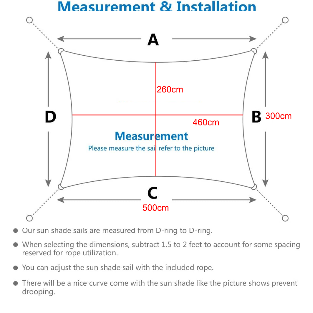 Vela de Sombra, Toldo Rectangular para Exteriores de 3x5 m, Parasol Impermeable Anti-UV, Tela de Sombra para Acampar para jardín, Patio, Piscina - 9
