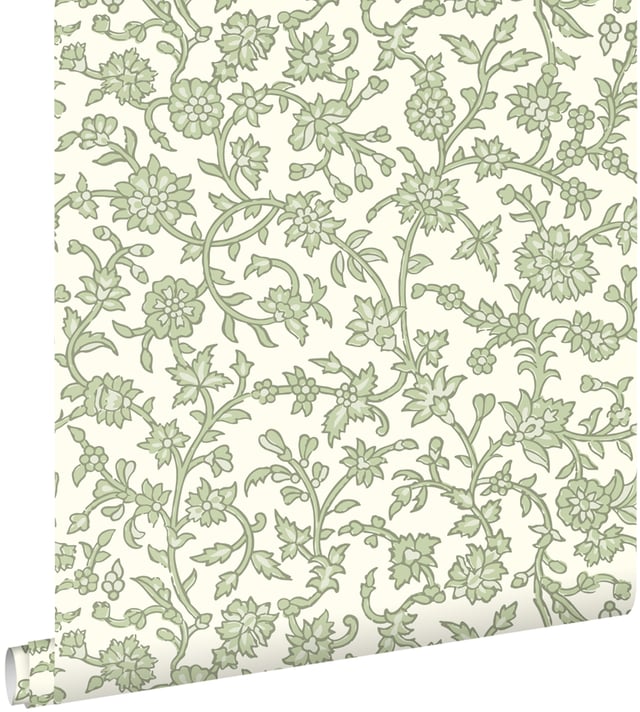 Papier peint fleurs vintage vert - 50 x 900 cm - ESTAhome