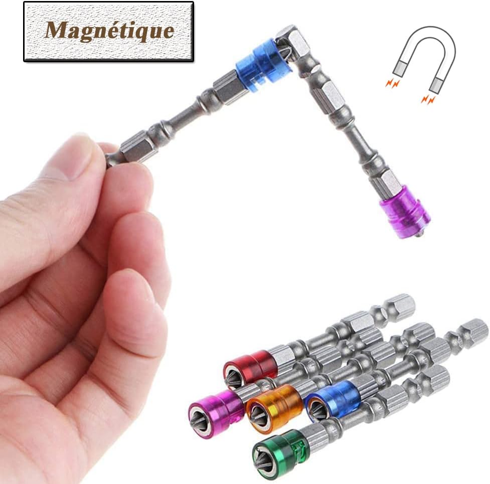 Lot de 10 embouts de tournevis cruciformes magnétiques PH2 à tige hexagonale, acier S2, 65 mm, antidérapants, avec butée de profondeur pour vis à cloi - 4