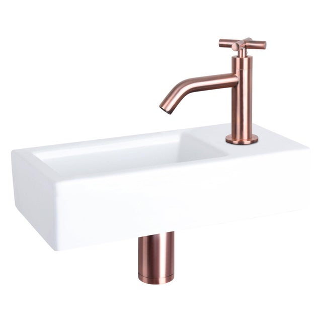 Differnz Ravo Lavabo compact - 38.5x18.5x9.5cm - 1 trou de robinet à droite - céramique blanc - 5