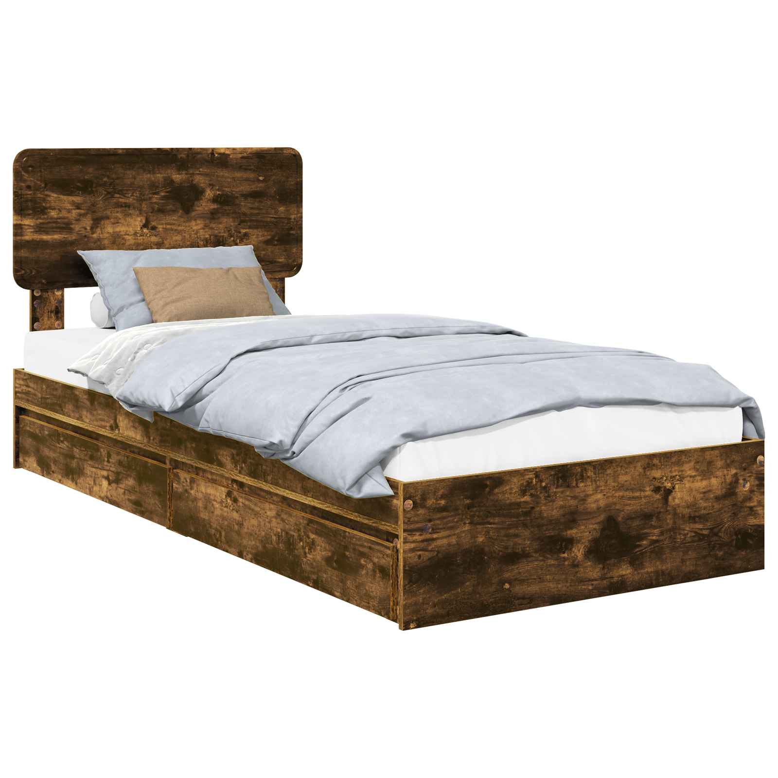 Lit de rangement chêne fumé 90 x 190 cm panneau de bois - 2