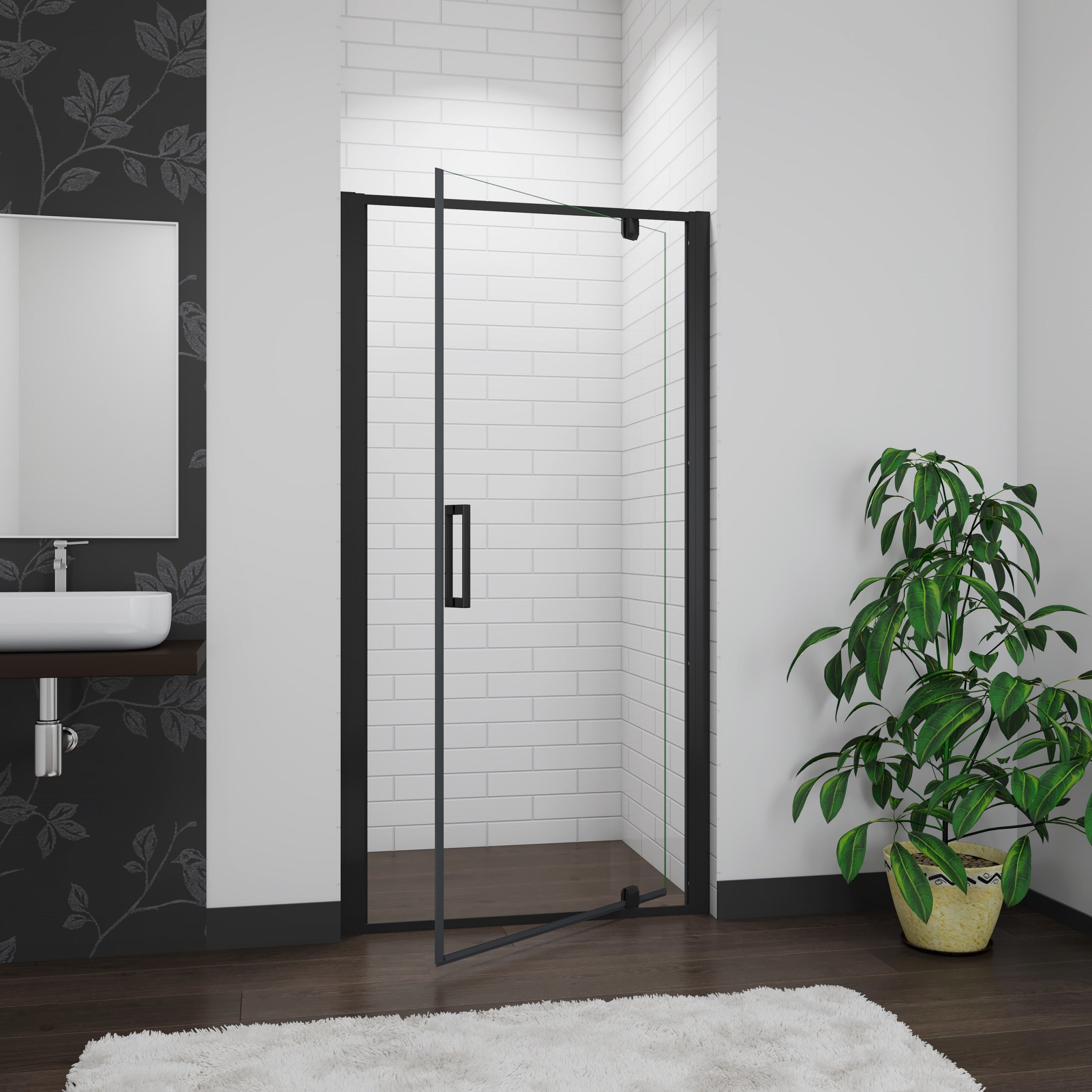 AICA porte de douche noire 90x185cm porte de douche pivotante à 180° en 6mm verre de sécurité Installation en niche - 2