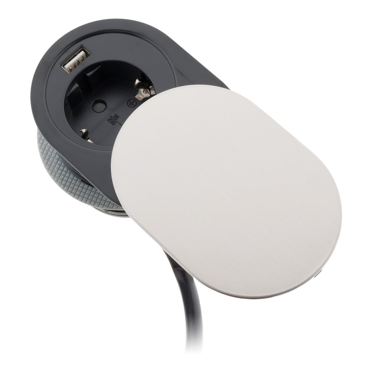 Prise encastrable Schuko + USB A avec couvercle à glissière - Noir - Otio - 3