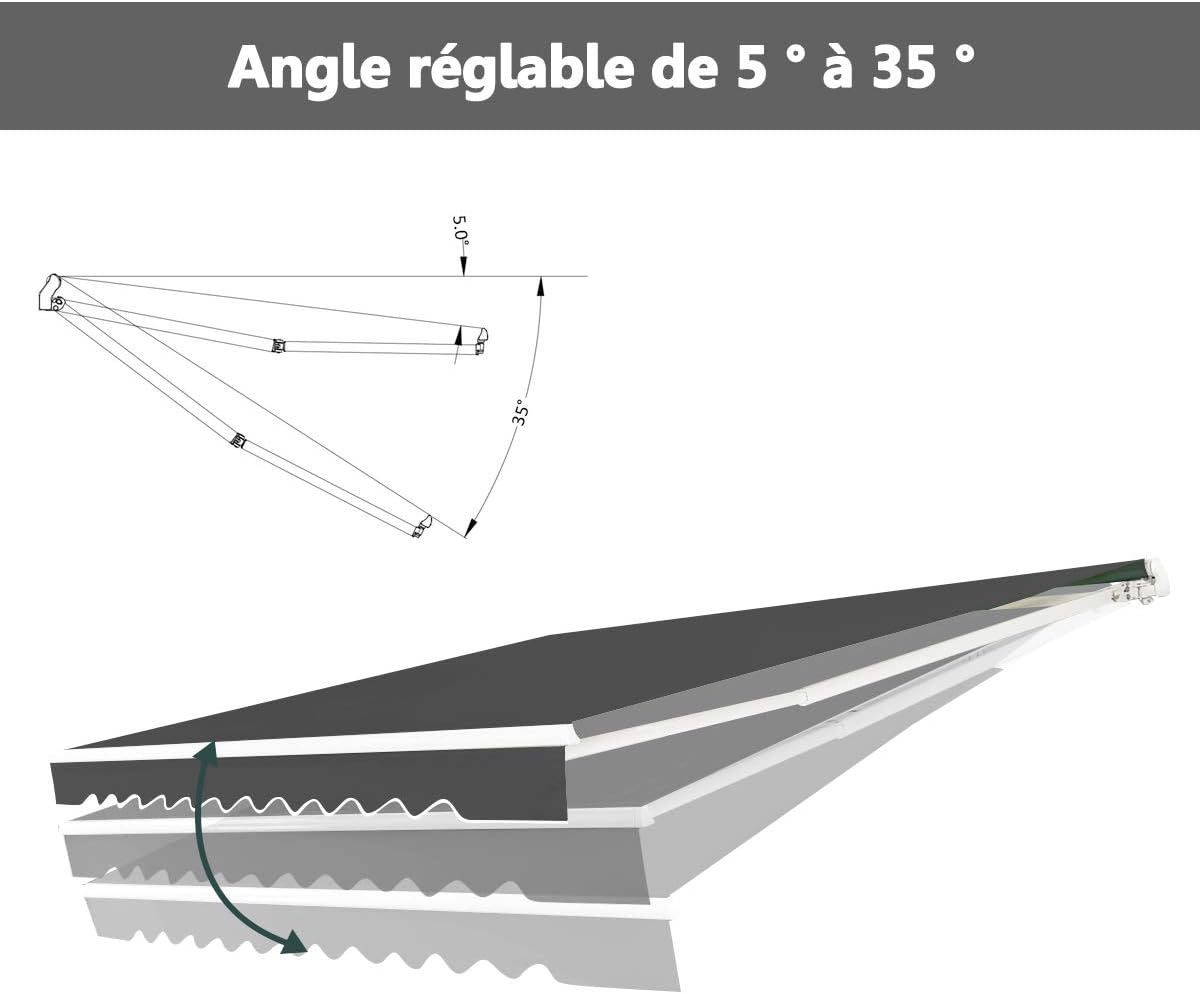 Store Banne 4 x 2,5 M Rétractable | Auvent Extérieur | Manivelle | Inclinaison 5-35°| Polyester Résistant | Protection Solaire, Gris - 3