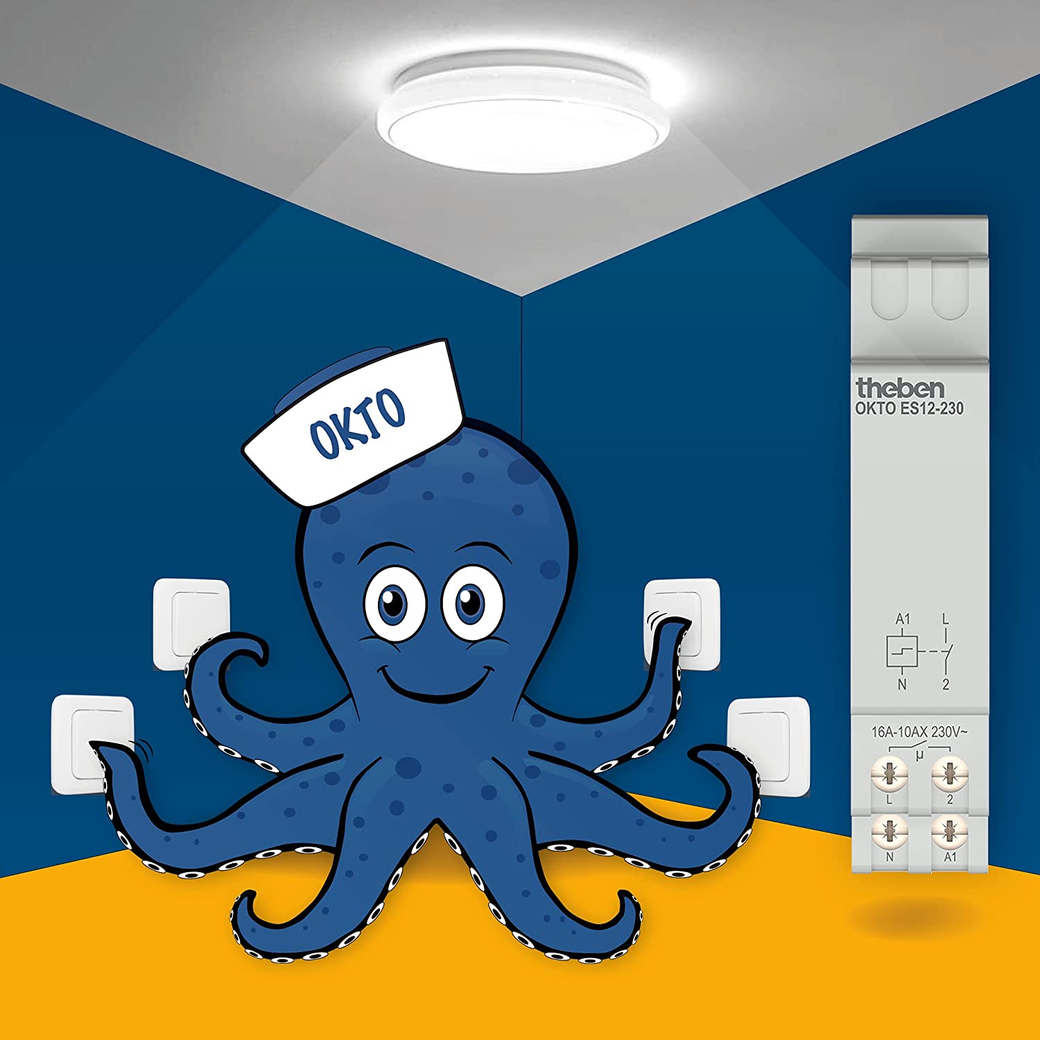 Theben 3120130 OKTO ES12-230 Impulsowy przekaźnik krokowy, 230 V, elektroniczny, szyna DIN, 1 kanał/styk, LED do 600 W - 4