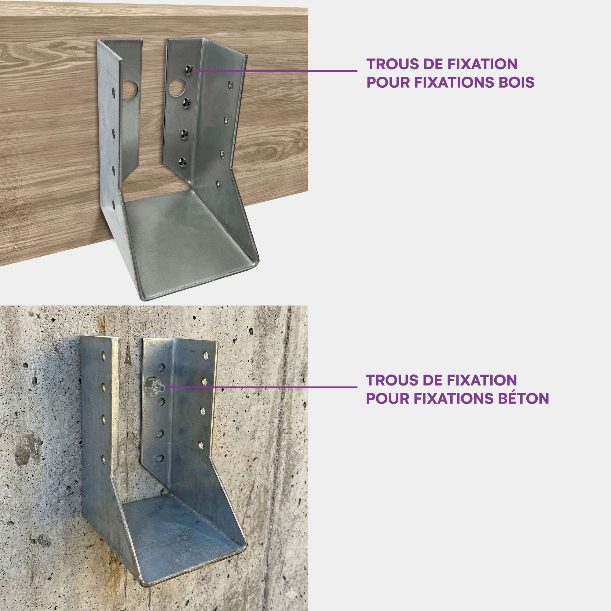 10 sabots de charpente à ailes intérieures - Larg 60 x Ht 100 mm - Connecteurs de poutres - Acier galvanisé - Fabriqué en Europe - 5