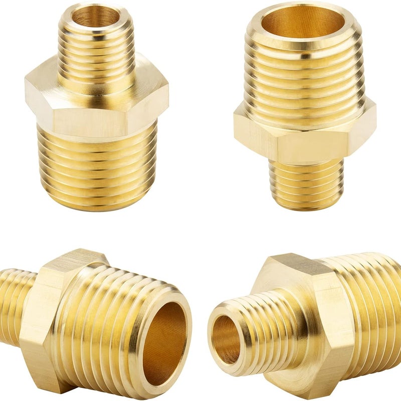 Złączka sześciokątna 1/2 NPT x 1/4 NPT, z litego mosiądzu, złączka o jednakowych końcach, 4 sztuki