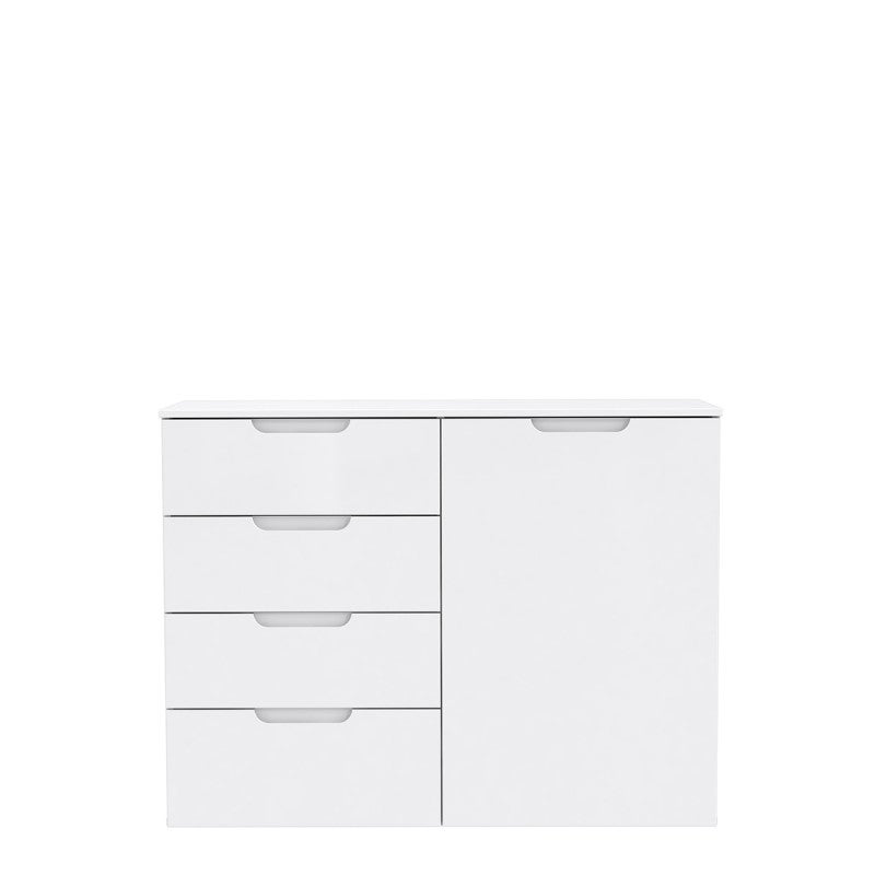 Commode 110 cm blanc laqué et mat 1 porte et 4 tiroirs - PURE | Leroy ...