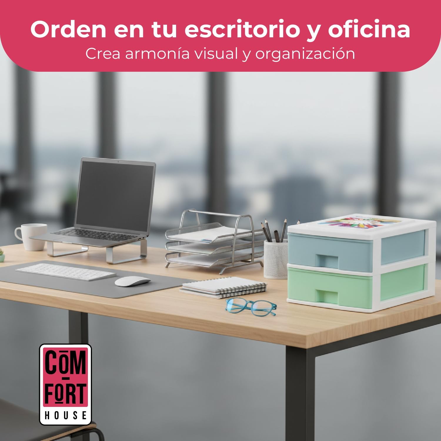 COM-FORT HOUSE | Cajonera Apilable de Plástico | Modelo Multicolor | Color Blanco | Modelo de 2 Cajones | Cajones de Almacenamiento Modular - 3