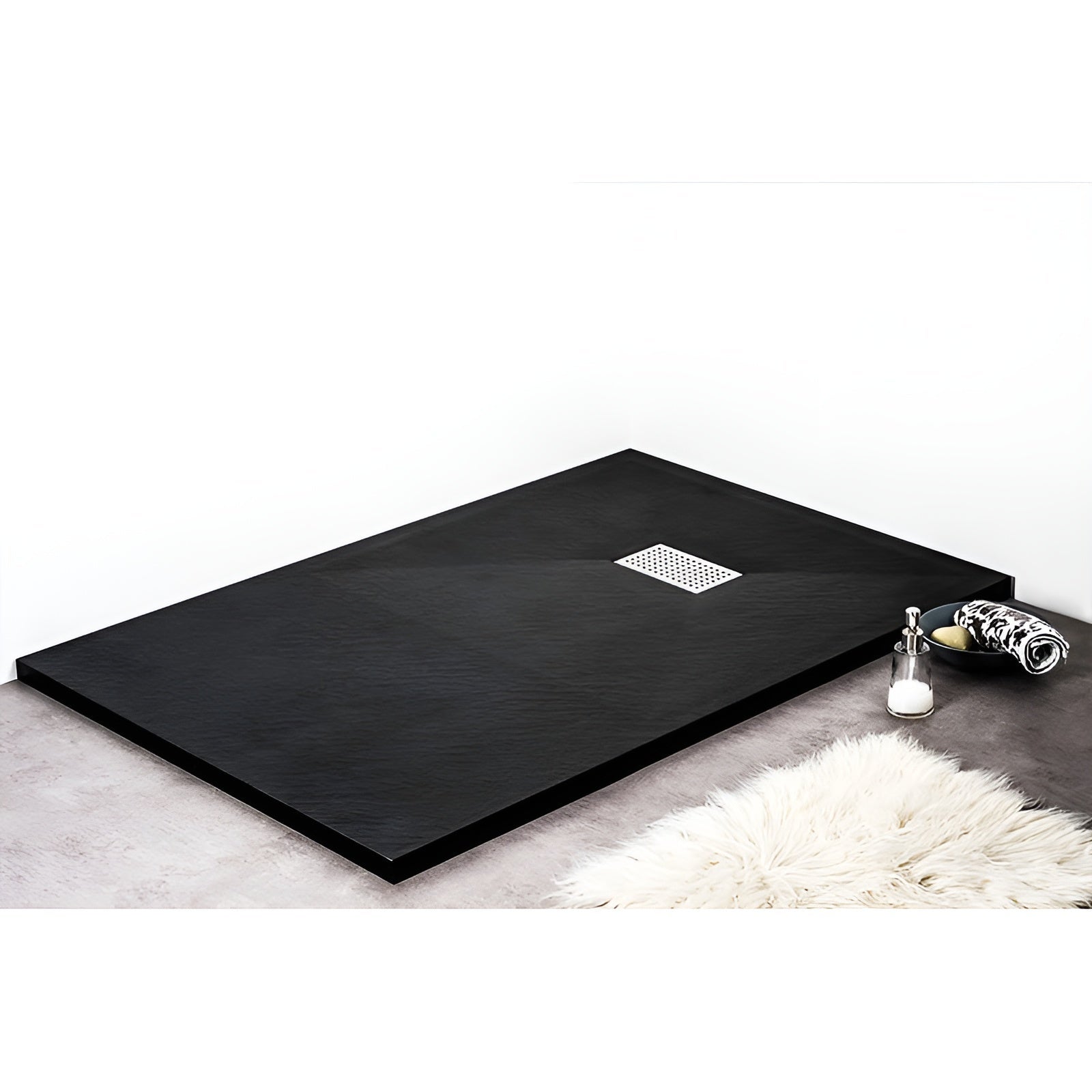 Receveur de douche 90 x 140 cm extra plat noir PIATTO en SoliCast® surface ardoisée - 4