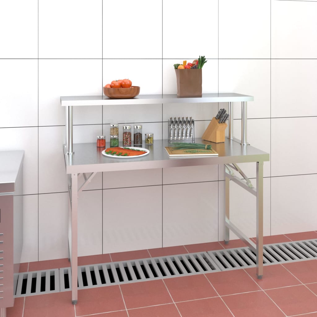 Maison exclusive - mesa de trabajo para cocina con estante acero inox 120x60x115cm