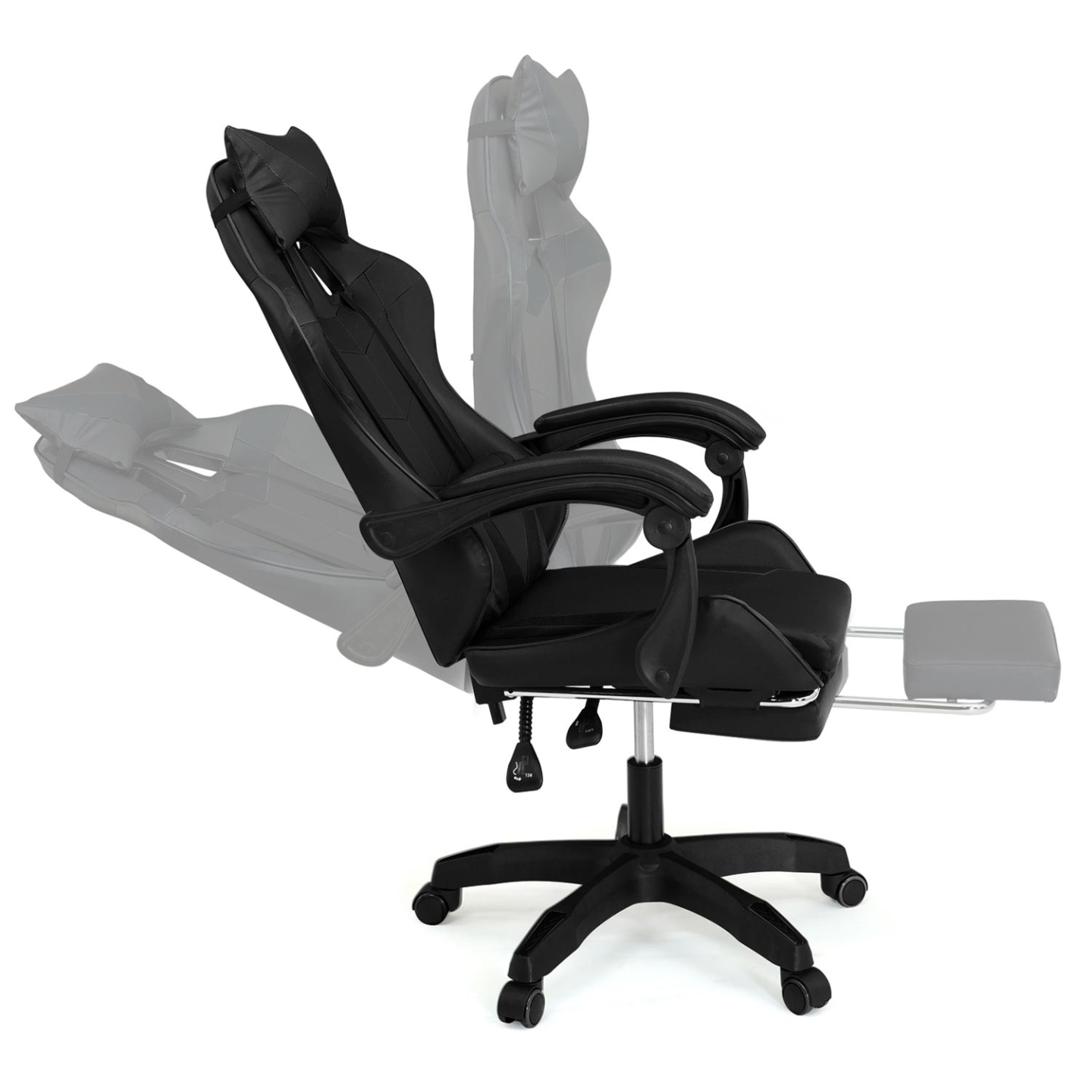 Fauteuil de gaming ALEX réglable avec repose-pied, coussin de tête et coussin lombaire noir - 3