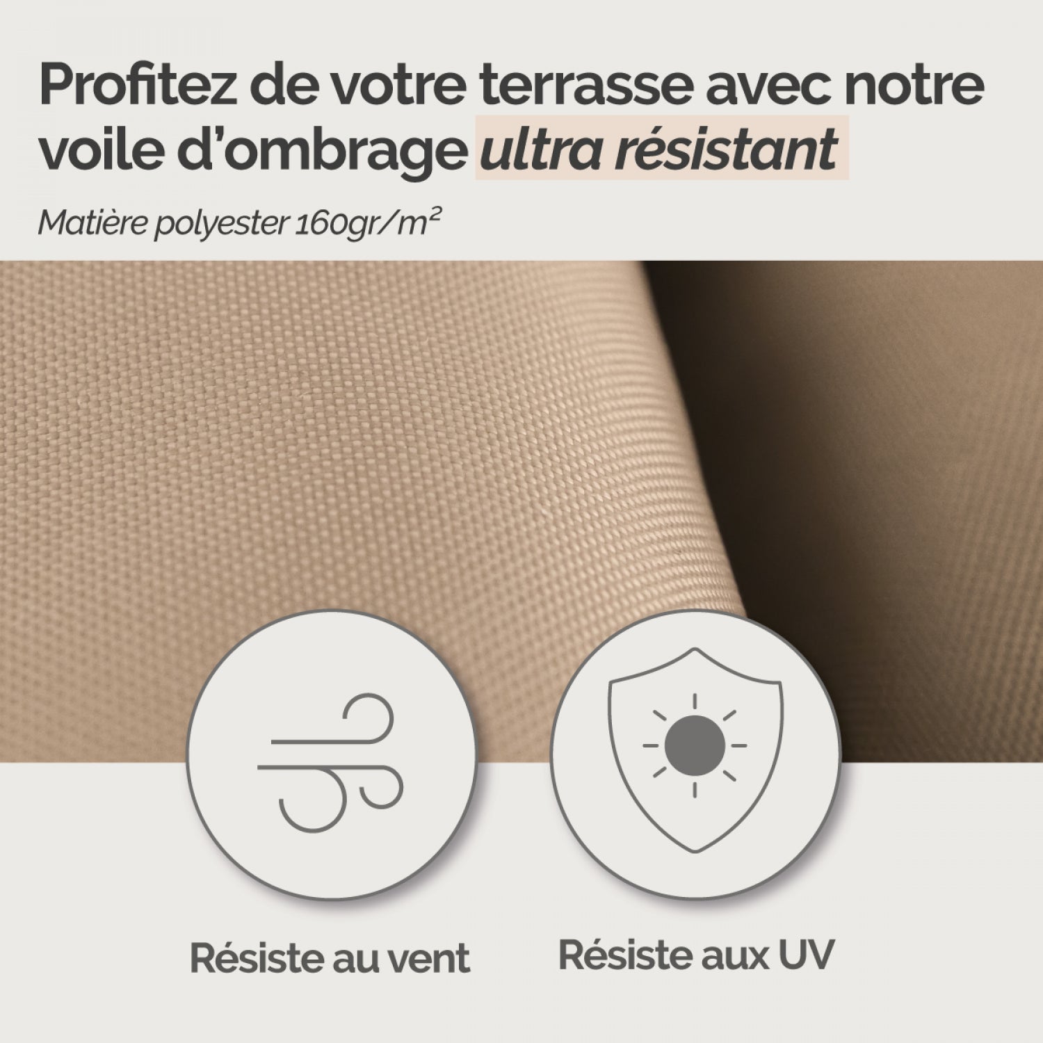Voile d'ombrage rectangulaire pour terrasse, jardin, toile imperméable et résistant UV - 2 x 3 m - Taupe - Linxor - 3