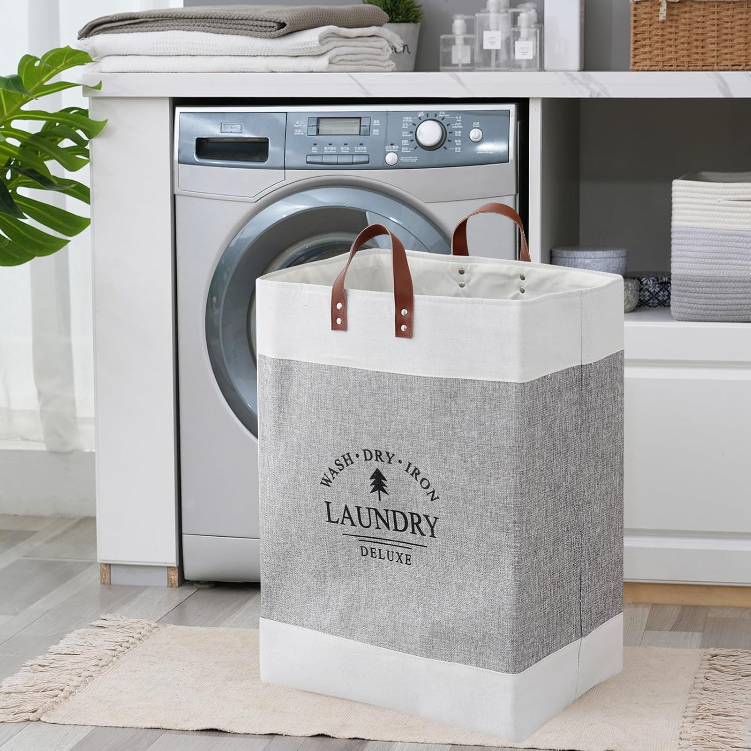 Cesto Portabiancheria Pieghevole Grande 2x72 Litri - Grigio E Bianco