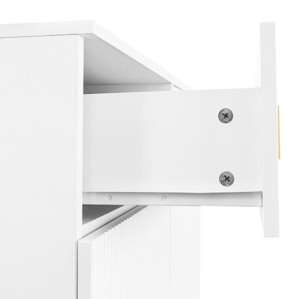 Meuble d'appoint élégant avec étagères réglables, décorations dorées et tiroirs push-to-open. - 9