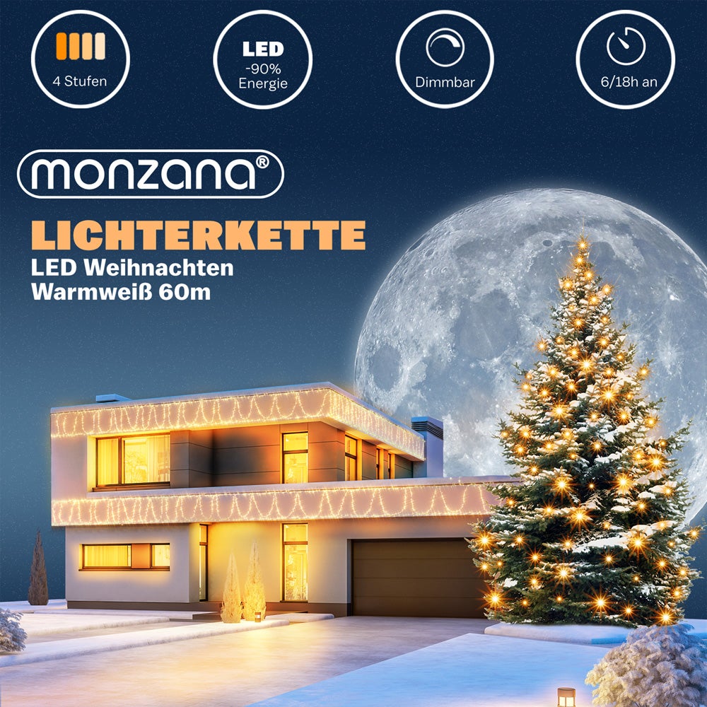 MONZANA® Guirlande lumineuse 600 LED Blanc chaud avec télécommande minuteur décoration de Noël illumination éclairage - 5