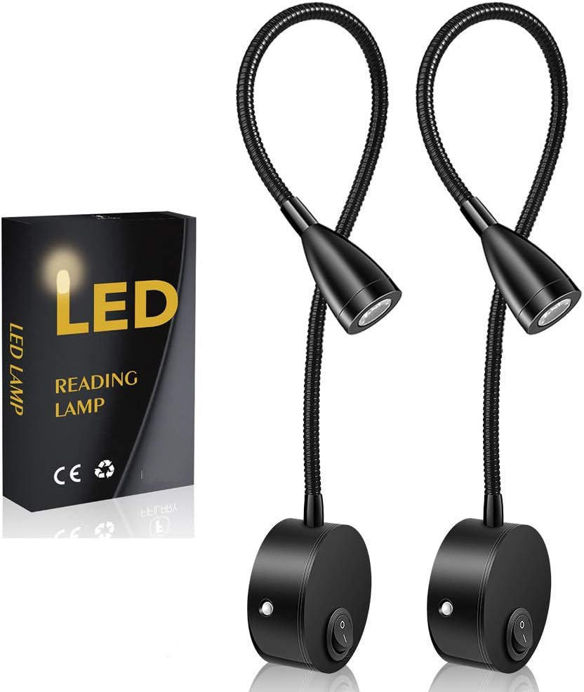 Kinkiet do czytania z 2 diodami LED – Aluminium, ciepła biel 3000K, 200 lumenów, giętka szyjka 38 cm, komfortowe oświetlenie