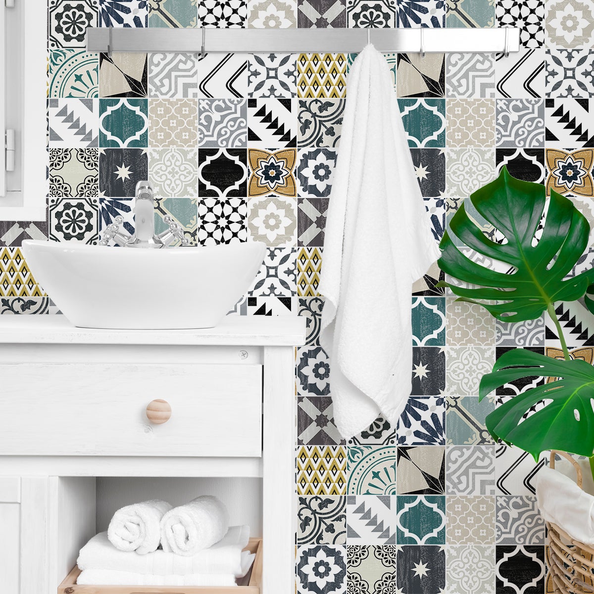Sticker Mural Carrelage adhésif Cuisine Salle de Bain - 24 STICKERS CARREAUX DE CIMENT AUTHENTIQUES DANIELITA - 24stickers10x10cm - 3