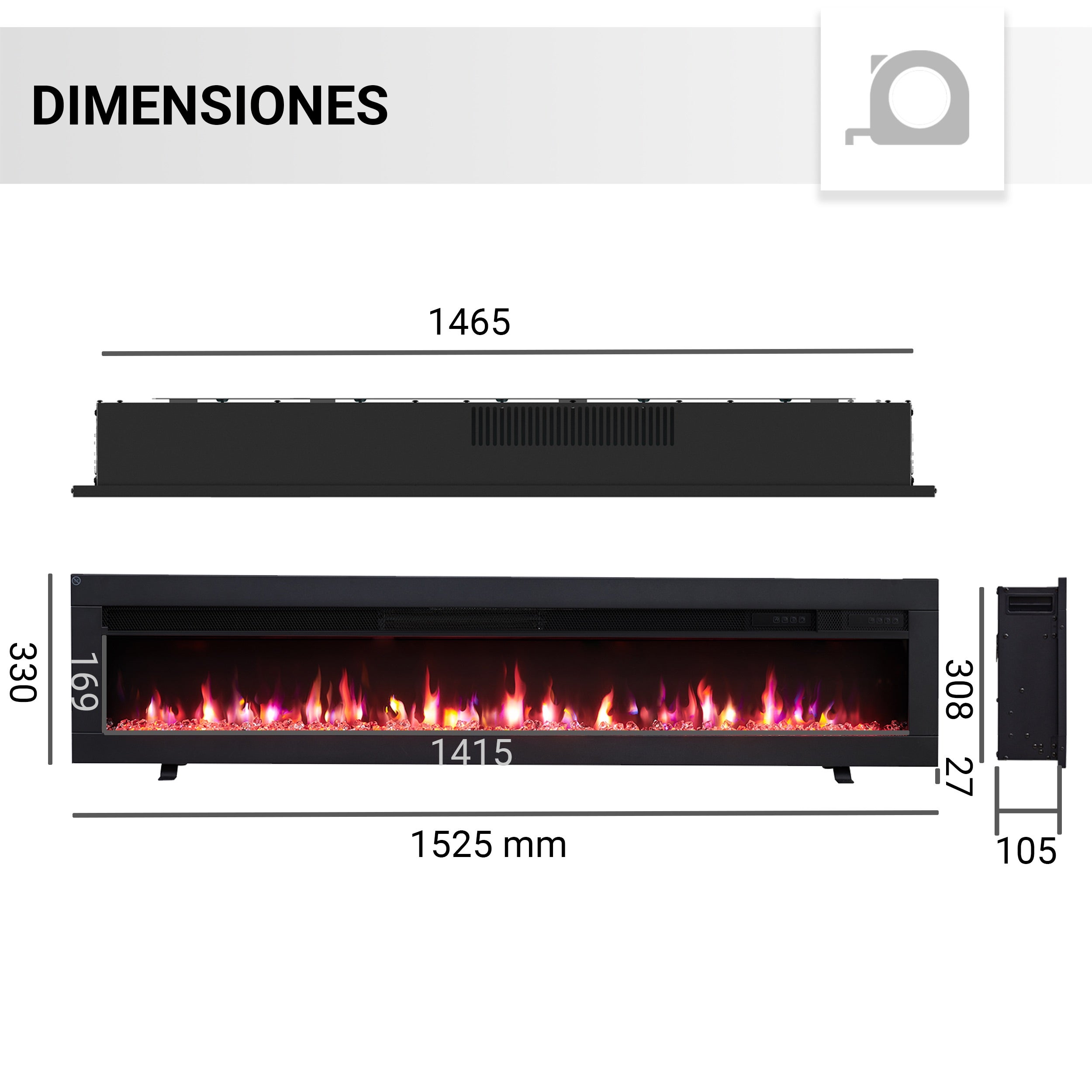 Cheminée électrique BALDERIA Agnes 60 - Cheminée murale ou encastrable - Noir - 7