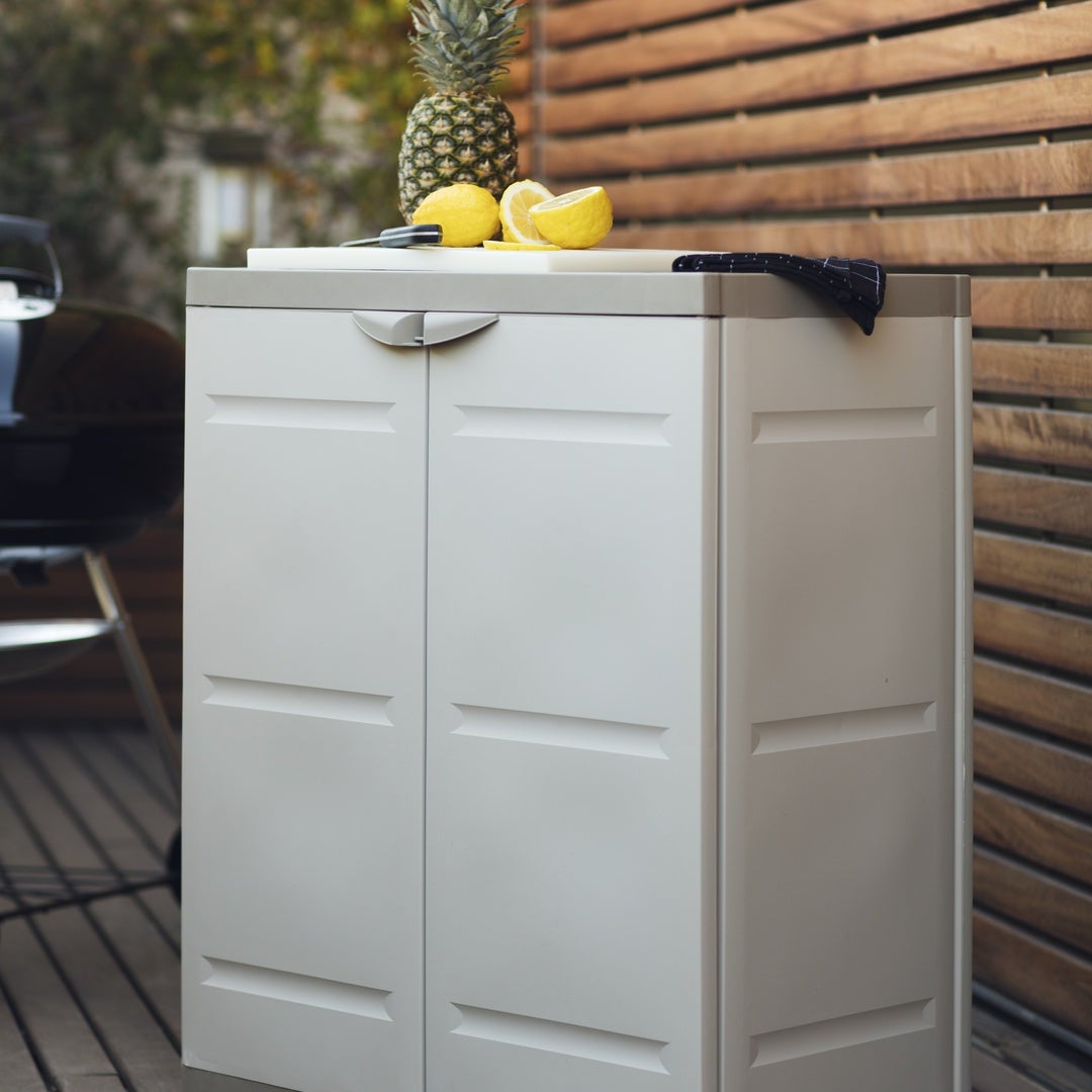 TITANIUM PLASTIKEN Armoire basse 2 portes avec etageres l70 x p44 x h88 cm Beige et Taupe Gamme TITANIUM Interieur/Exterieur - 5