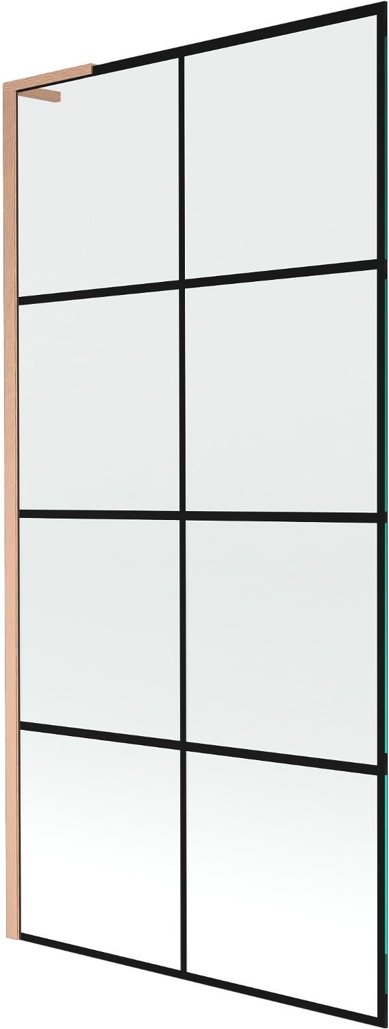 Mexen Next L parawan nawannowy 1-skrzydłowy 90 x 150 cm, czarna kratka, miedź szczotkowana - 895-090-000-03-77-65