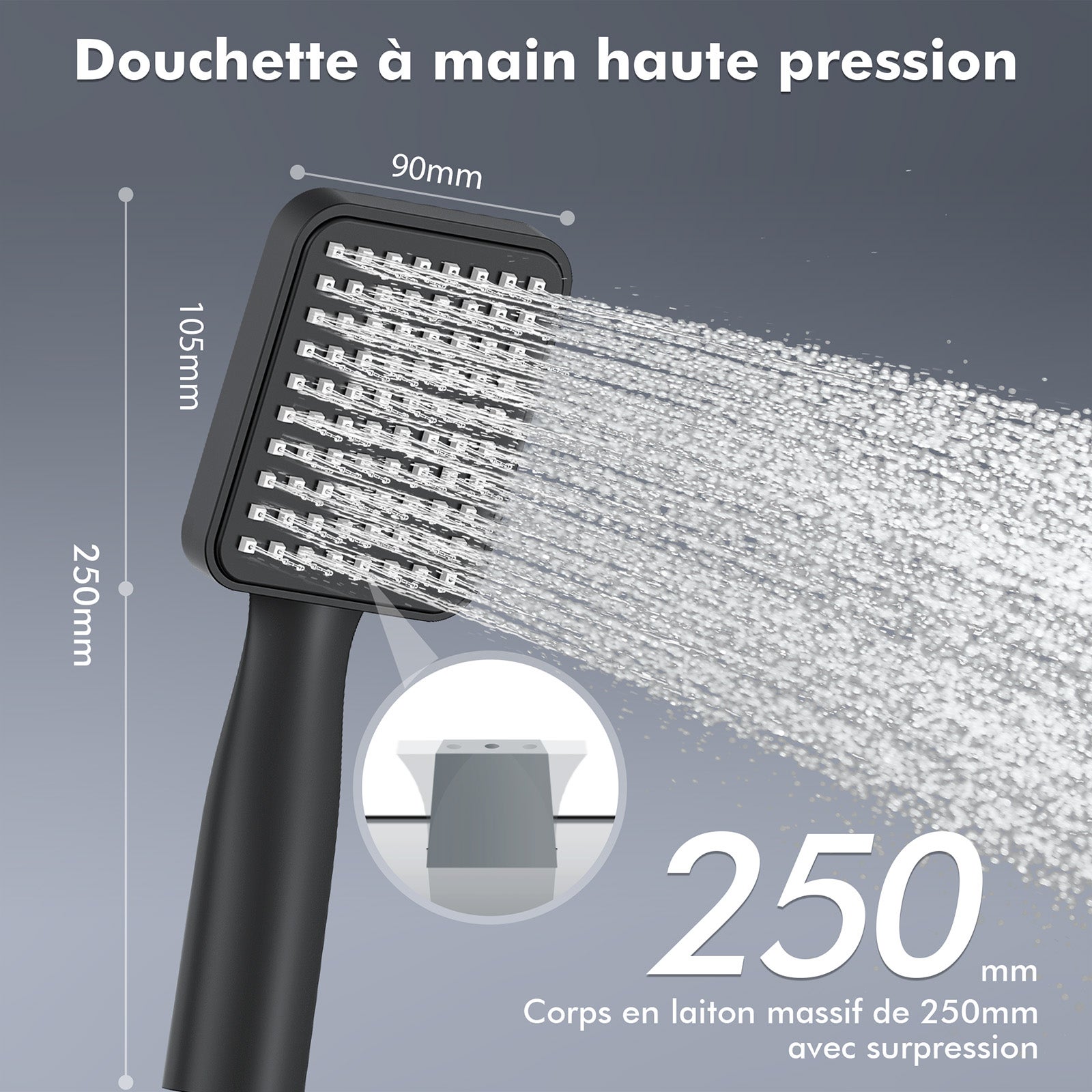 Colonne de Douche Noir Sans Robinetterie, Ensemble de Douche Sans Percement Supplémentaire, Système de Douche Haut Réglable (900 et 1200 mm) en Inox - 6