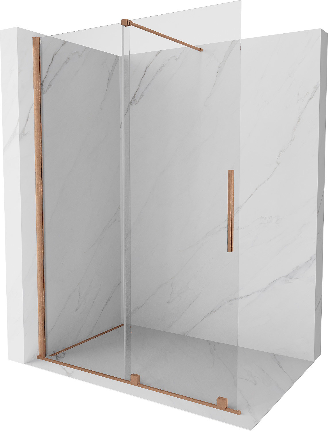Mexen Velar ścianka prysznicowa rozsuwana Walk-in 130 x 200 cm, transparent 8 mm, miedź szczotkowana - 871-130-000-03-65