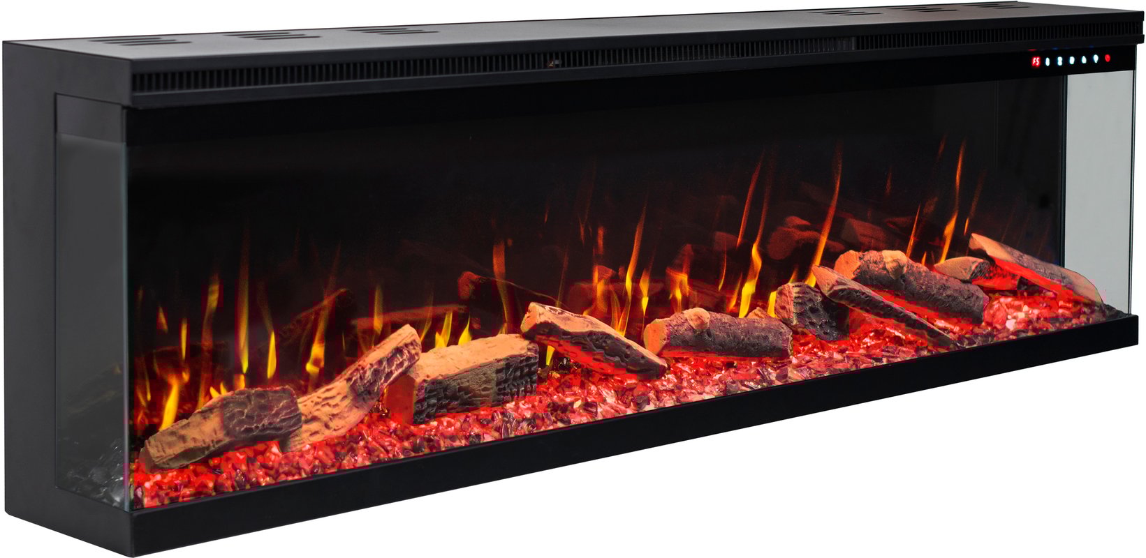 Trójstronny kominek elektryczny AFLAMO Unique 127 - ogień premium - na ścianę i do zabudowy - 127x44x20 cm - kominek LED z grzaniem 750/1500 W