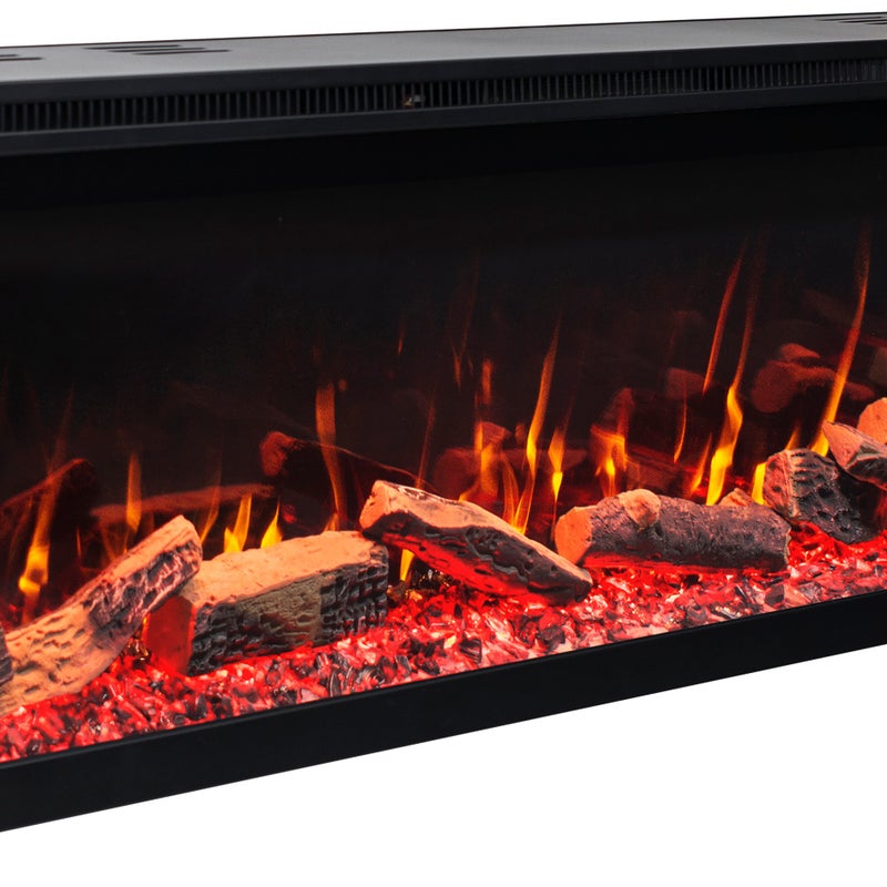 Trójstronny kominek elektryczny AFLAMO Unique 153 - ogień premium - na ścianę i do zabudowy - 153x44x20 cm - kominek LED z grzaniem 750/1500 W