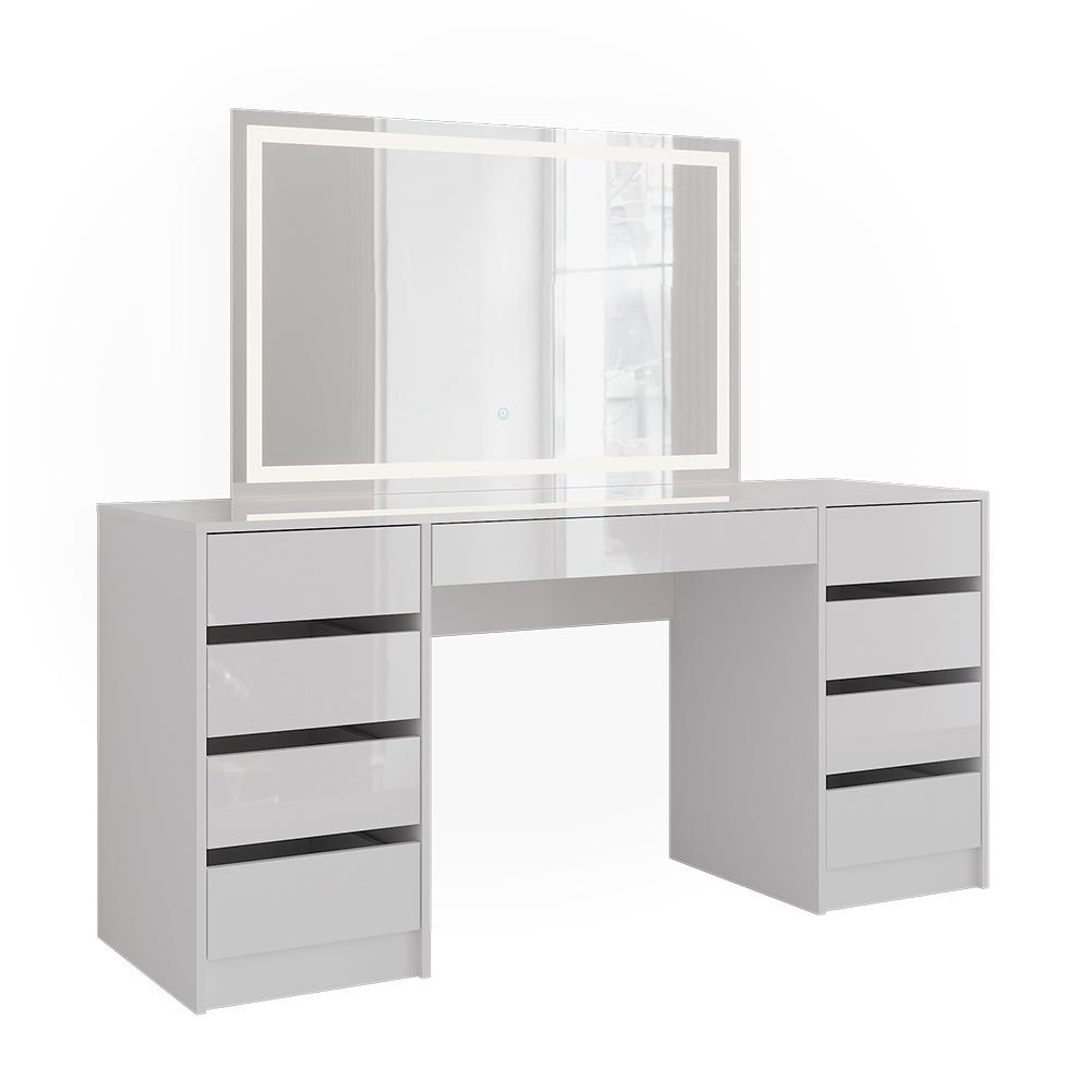 Vicco Stół toaletowy Sherry, Biały/biały wysoki połysk, 158.2 cm z lustrem LED