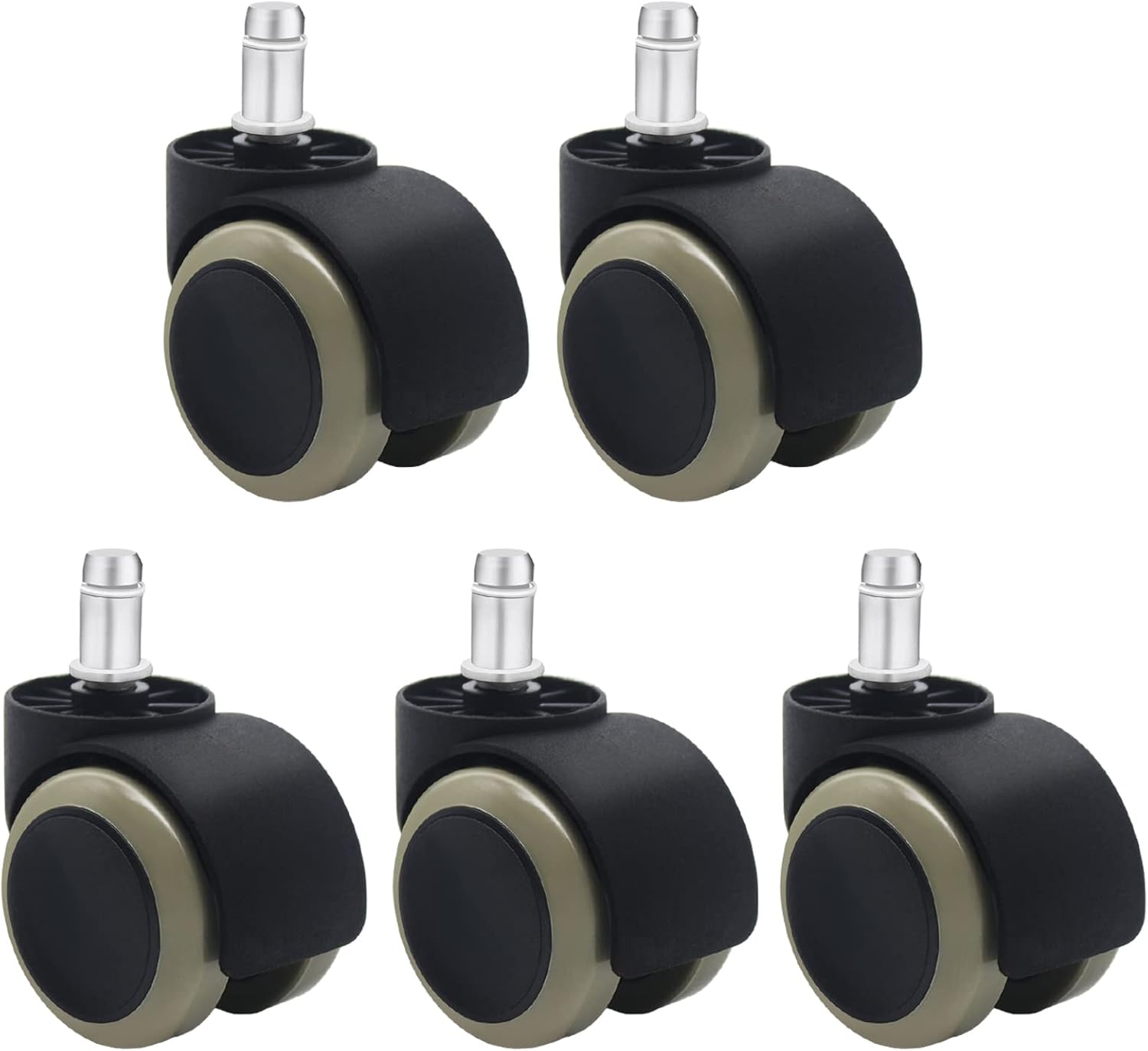 Zestaw 5 uniwersalnych kółek zamiennych do krzesła biurowego, 5,1 cm, 11 mm, rozmiar standardowy – czarne/szare