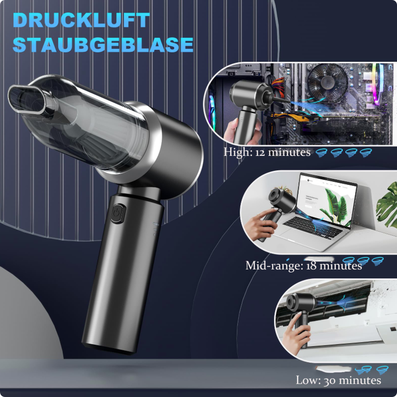 Aspirateur à main et souffleur 2 en 1, aspirateur sans fil rechargeable 15 000 PA, aspirateur de voiture puissant, 3 vitesses, 80 000 tr/min, noir - 3