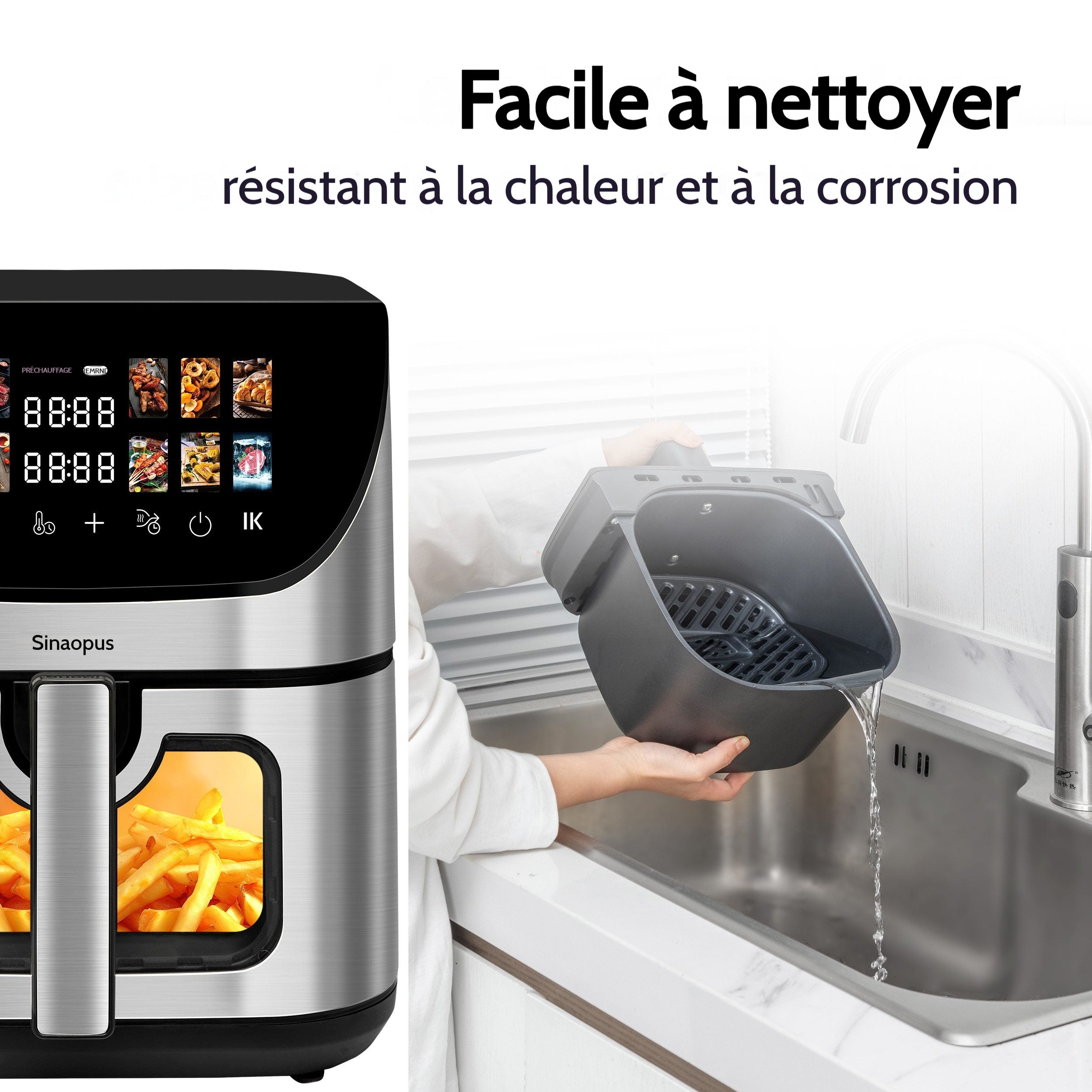 Friteuse à air chaud 8,5 L avec fenêtre de visualisation et écran couleur 12 programmes de cuisson, écran tactile LED couleur noir - 5