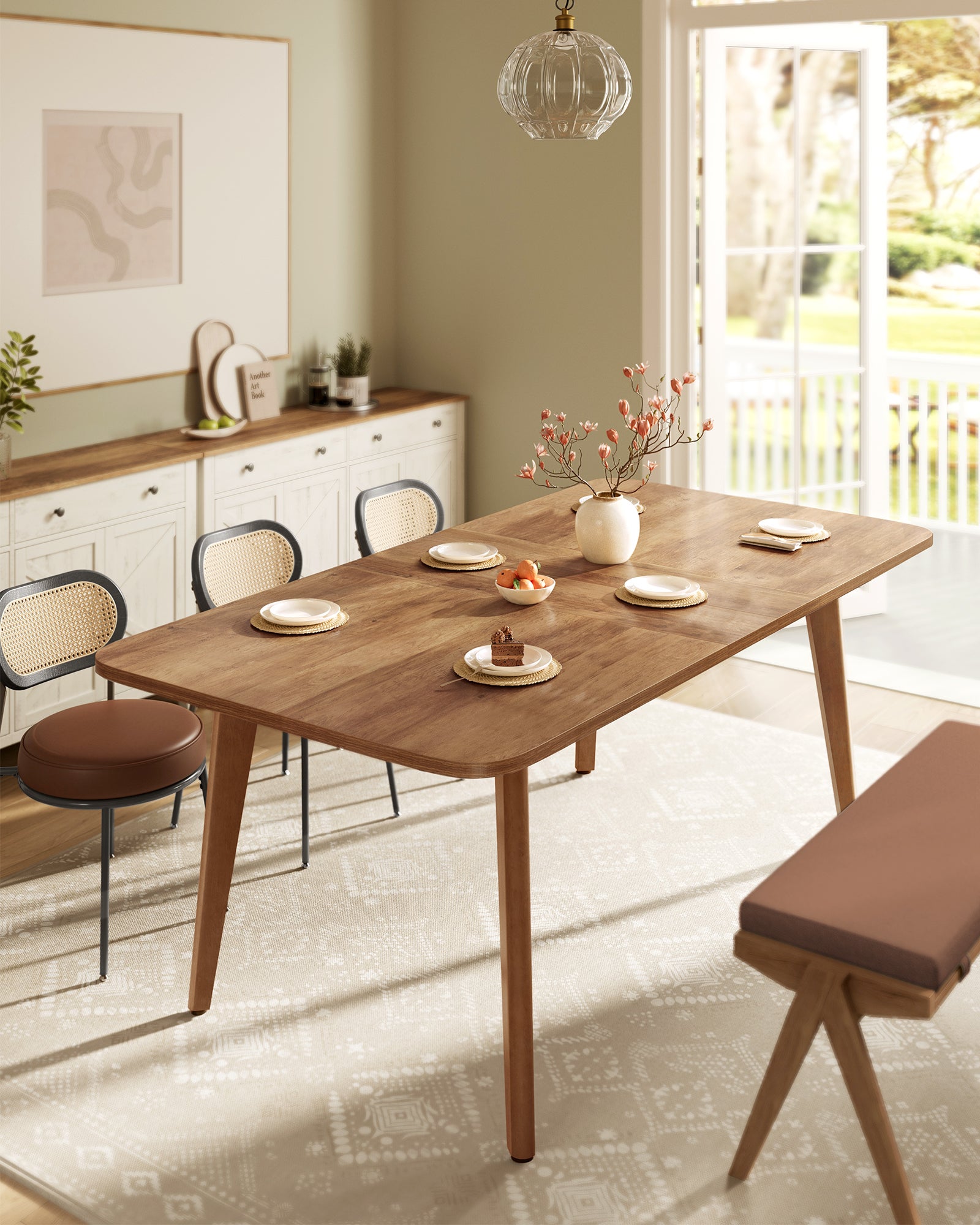 Table de Salle à Manger, Plateau Extensible, Capacité de Charge de 120 kg, pour Salle à Manger, Bureau ou Espace de Travail, Design Épuré, Marron Miel - 2