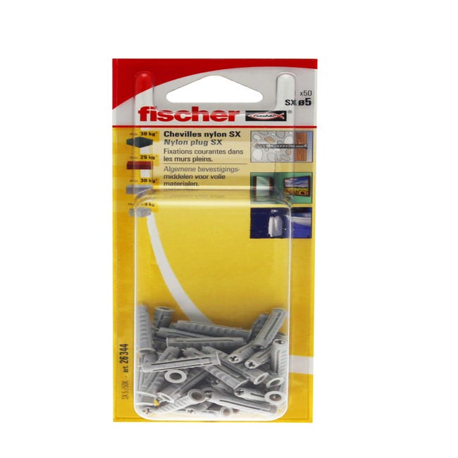 Fischer Tasselli In Nylon SX 5x25 K - Blister 50 Pezzi - Nero