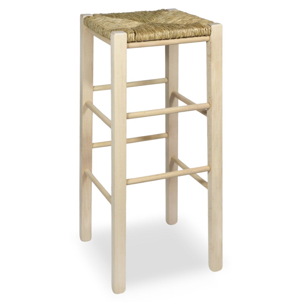 Tabouret de bar de 73 cm de haut en bois brut à peindre, assise carrée en paille. - 2