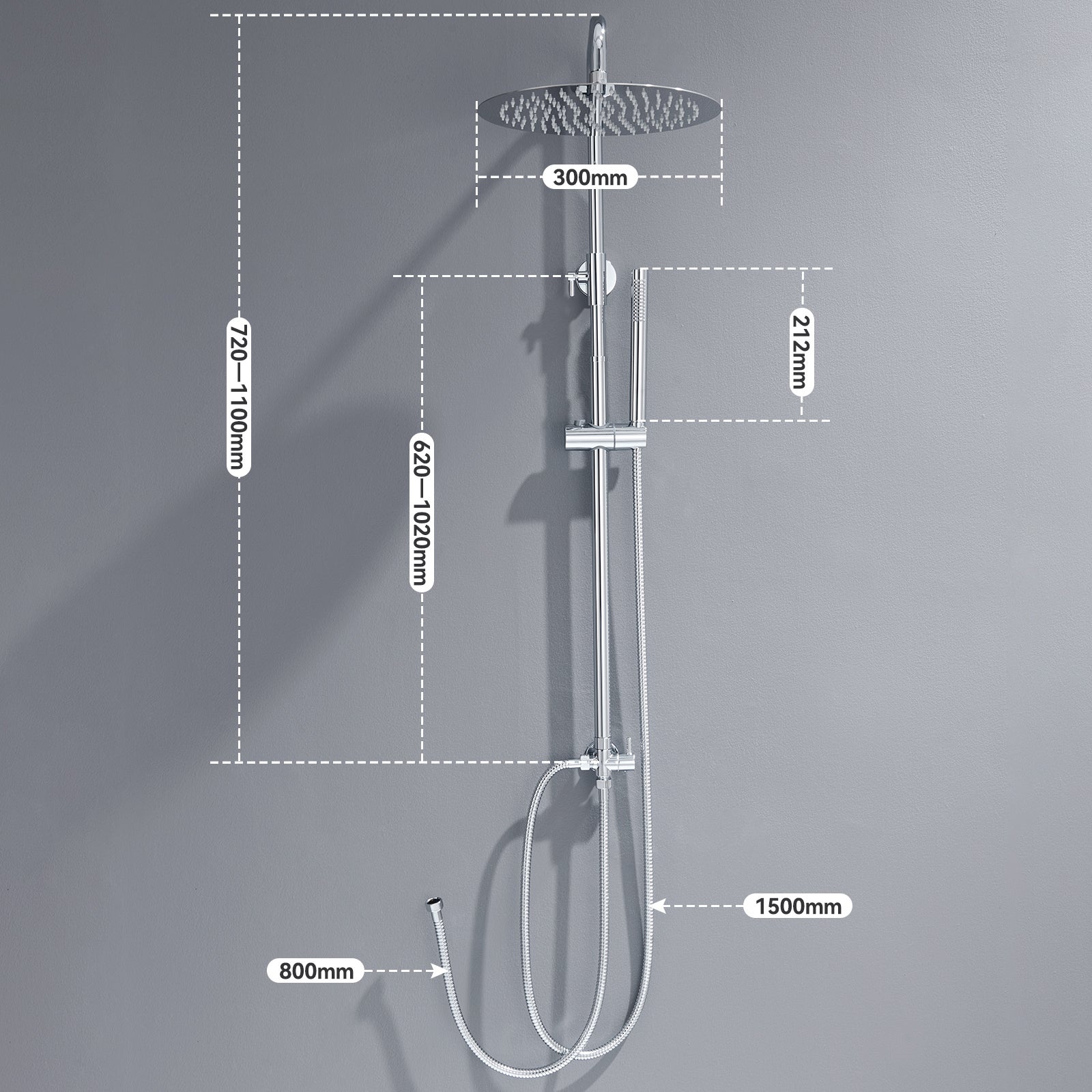 Auralum max Colonne Douche Chromé sans Mitigeur Ensemble Douche avec Douchette,Réglable hauteur avec Tête Douche Ronde 30*30cm,Acier Inoxydable - 6