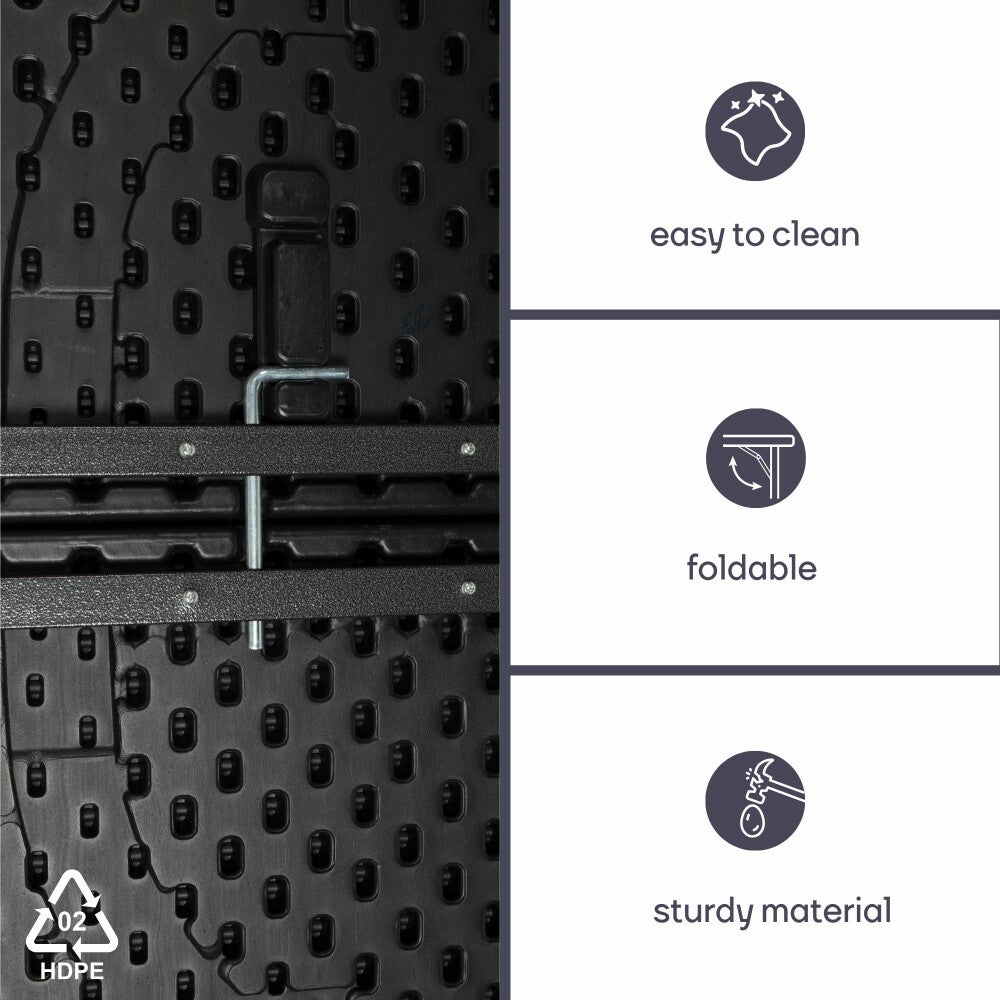 Perel Table pliante, résistant aux intempéries, avec poignée, aspect rotin, max. 100 kg, noir - 4