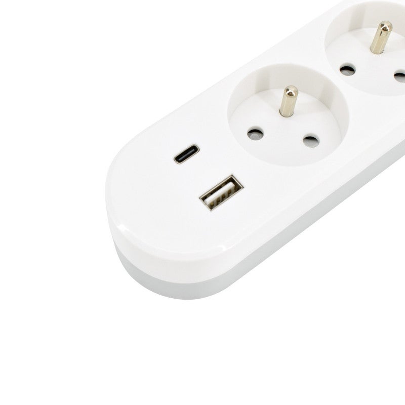 Rallonge Multiprise Toprek 2M - 5 Prises + 3 USB-A + 1 USB-C - Noir - NEUF