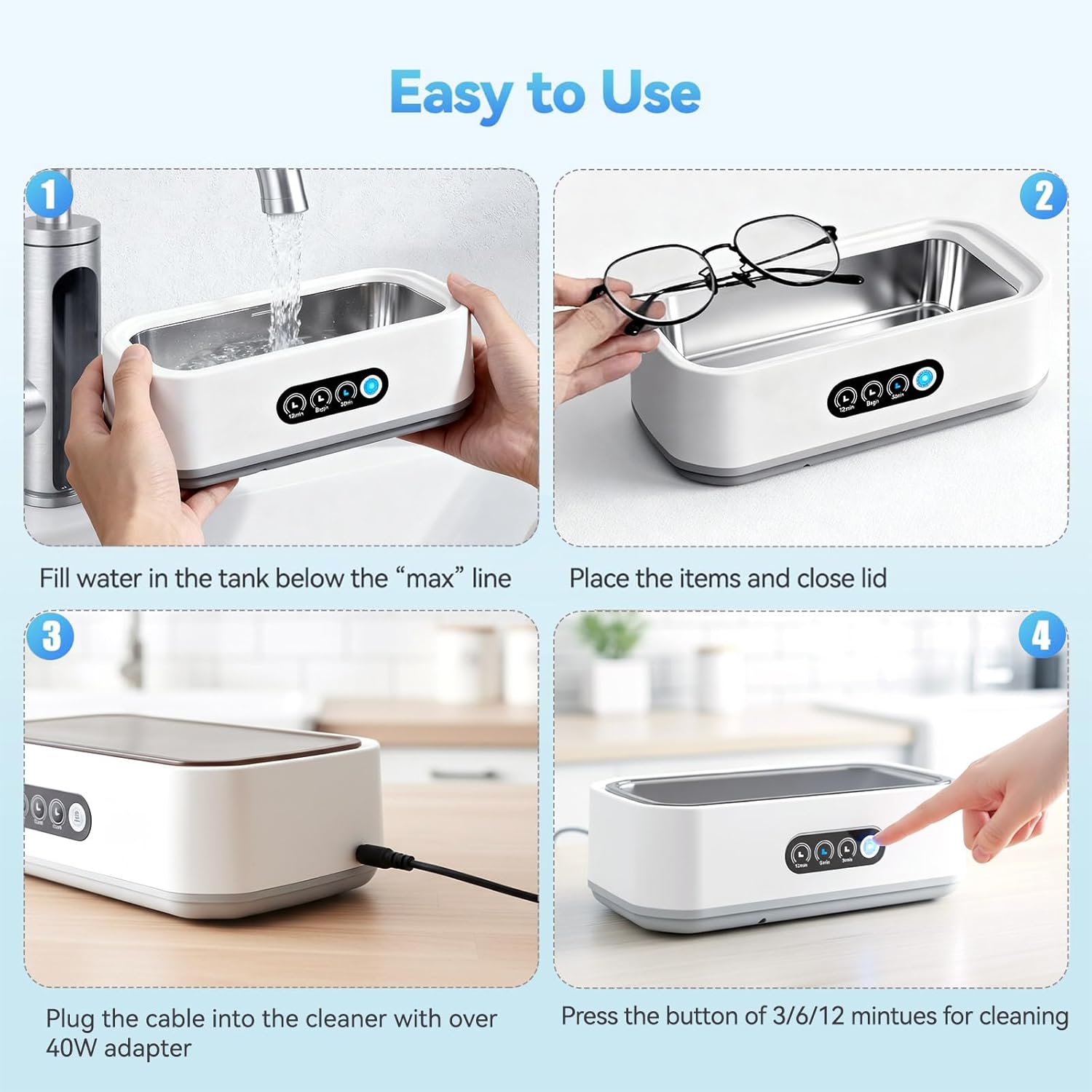 Nettoyeur Ultrasons 650ML Professionnel 49kHz 3 Réglages de Temps Nettoyage en Profondeur 360° Bac en Acier Inox pour Lunettes Bijoux Dentiers Montres - 5