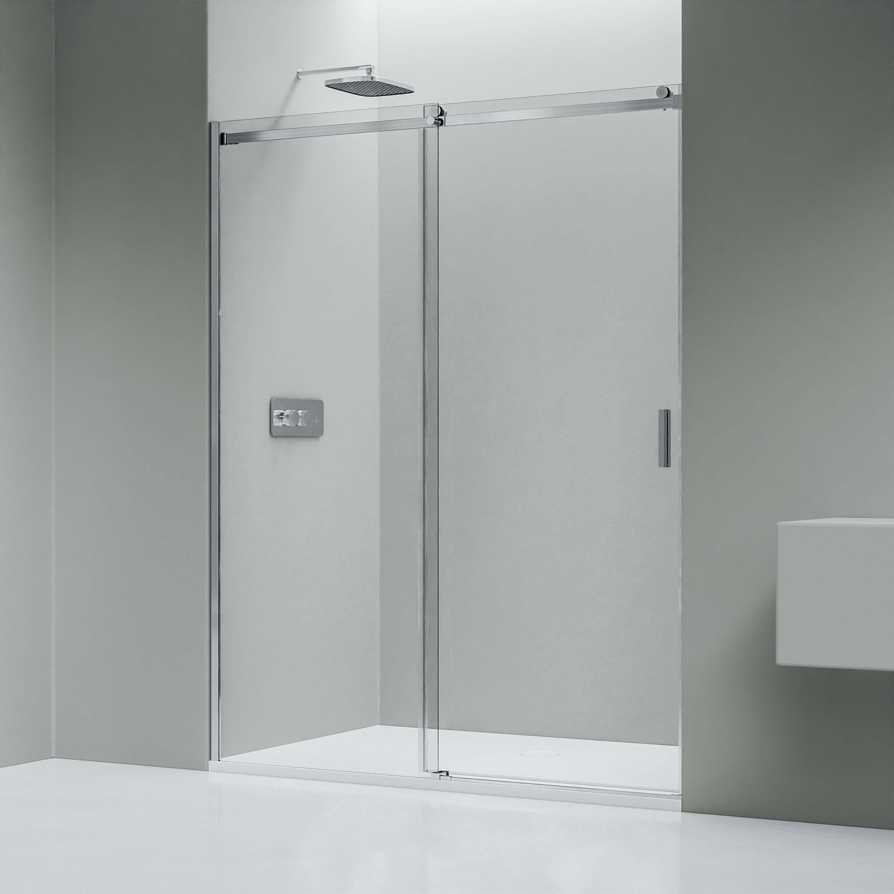 BERNSTEIN Eckduschkabine NT806 FLEX 140x90 Cm – 8 Mm ESG-Glas Grau, Schiebetür, Nano-Beschichtung – Profil Schwarz Matt, Für Bodeneben Oder Wanne