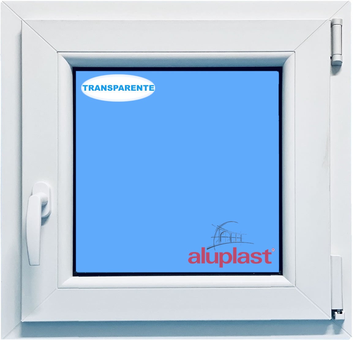 Ventana pvc 900x900 blanca oscilobatiente derecha vidrio transparente