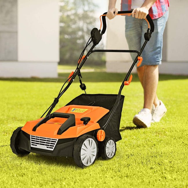 Escarificador Eléctrico COSTWAY 2 En 1 - Aireador De Césped Con Bolsa De 30L, Motor 12A Y Ajuste De Profundidad