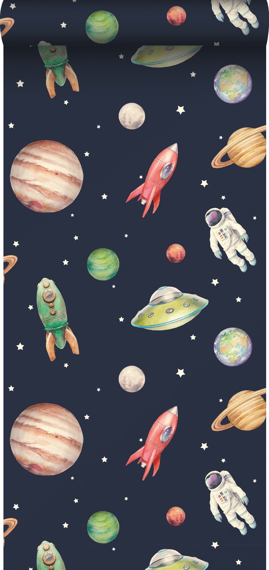 Papel pintado planetas en el espacio azul oscuro, verde y rojo - 53 cm x 10.05 m - sanders & sanders