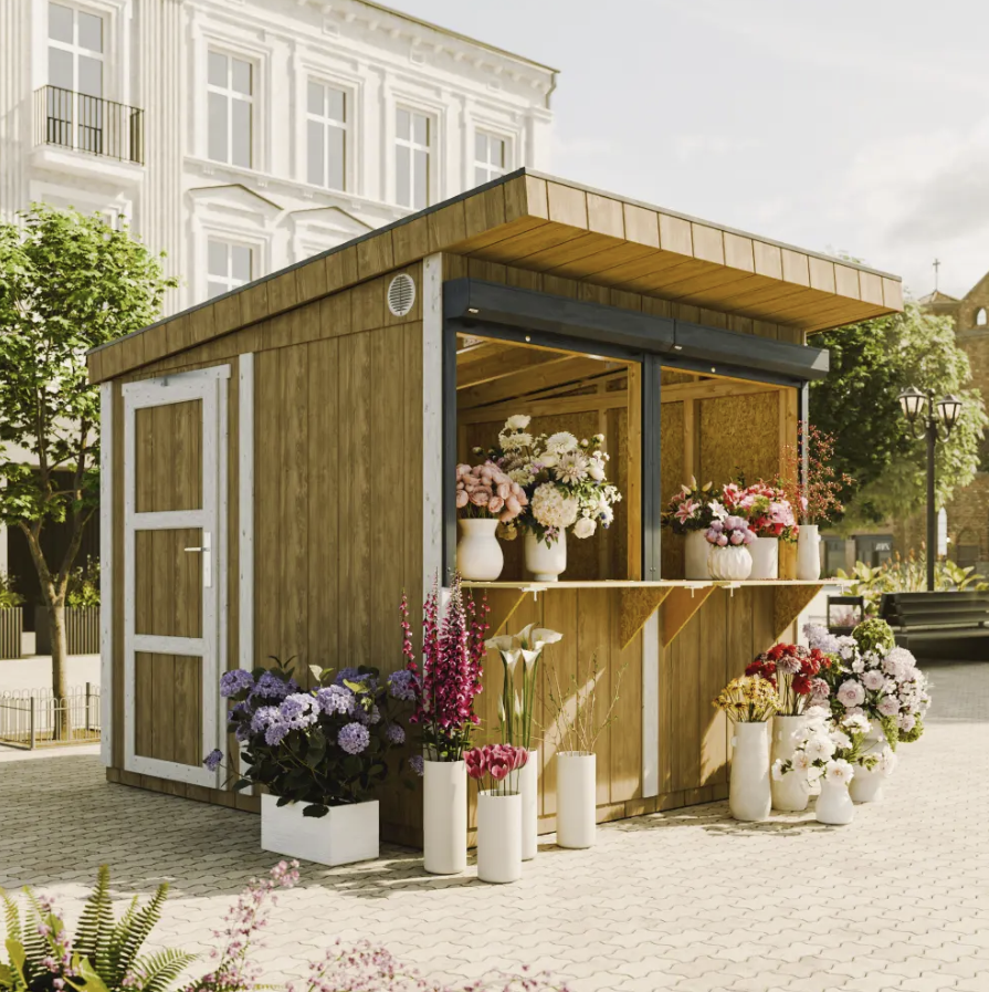 Domek handlowy, kiosk na bazie drewna - 5,9m²- Timbela M950-TERRA BROWN