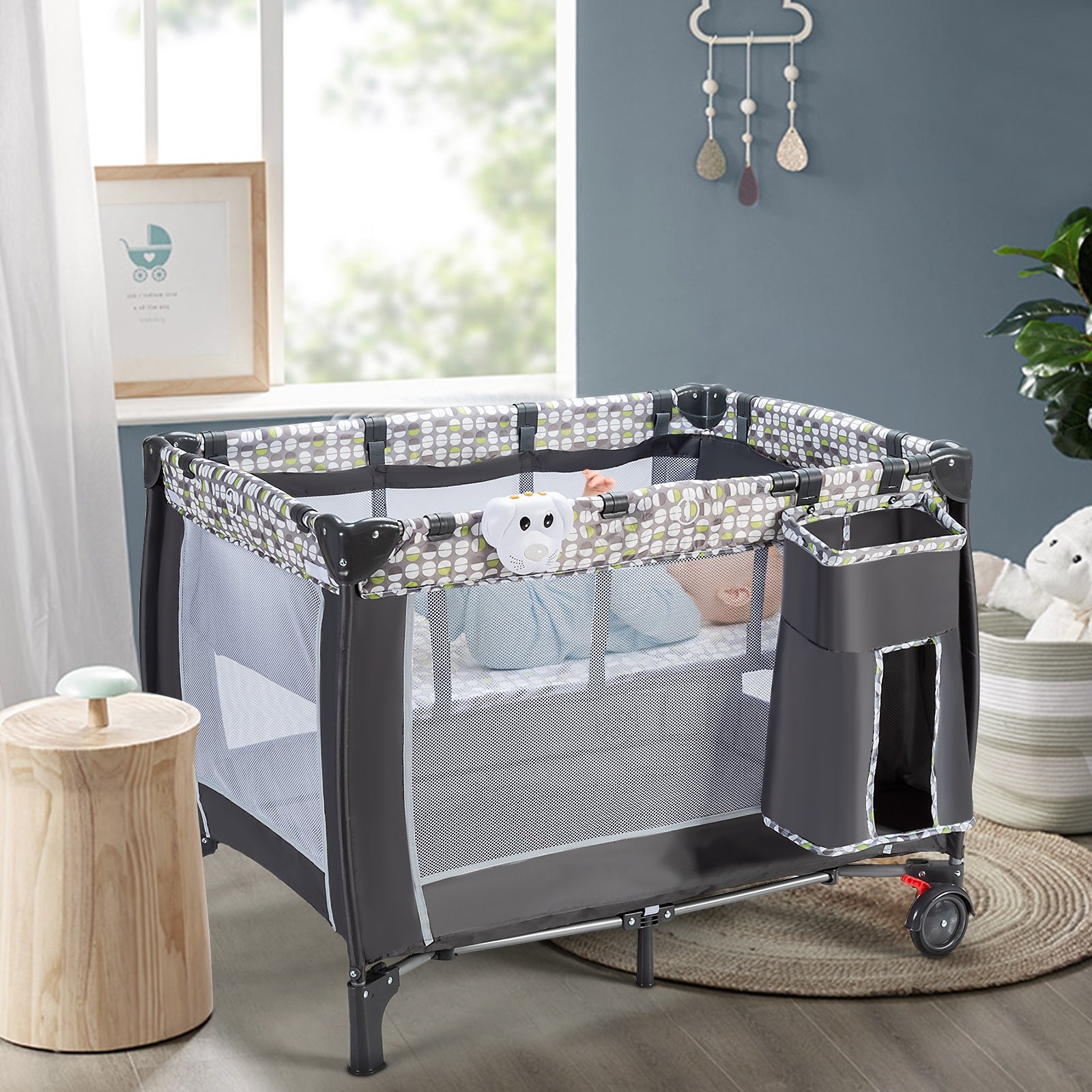 Parque bebé portátil con mosquitera regulable y cambiador extraíble 127x63x110cm