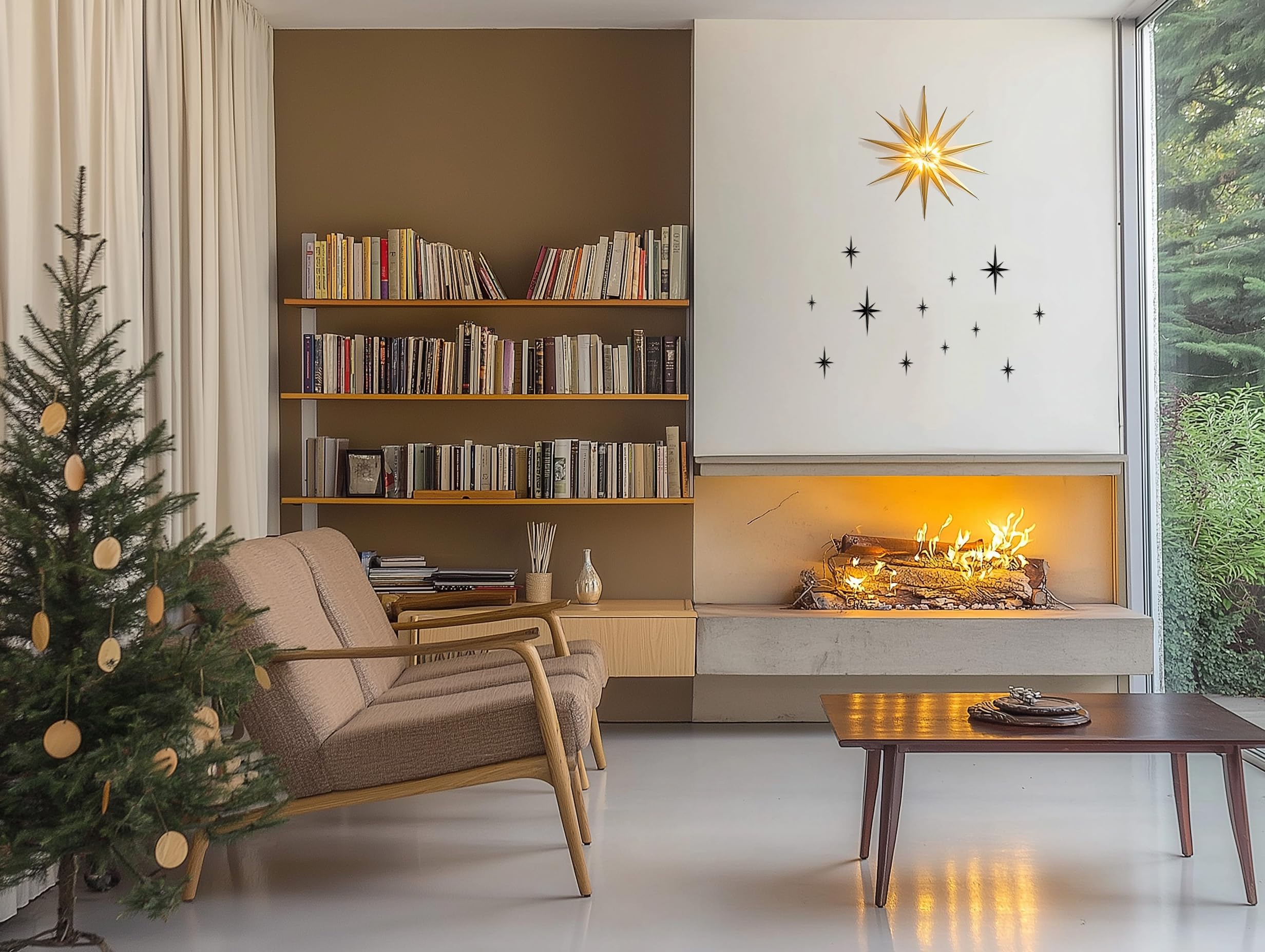 6 piezas de decoración navideña de pared con estrellas octogonales, decoración de pared de la noche estrellada, adorno navideño de estrella, negro - 5