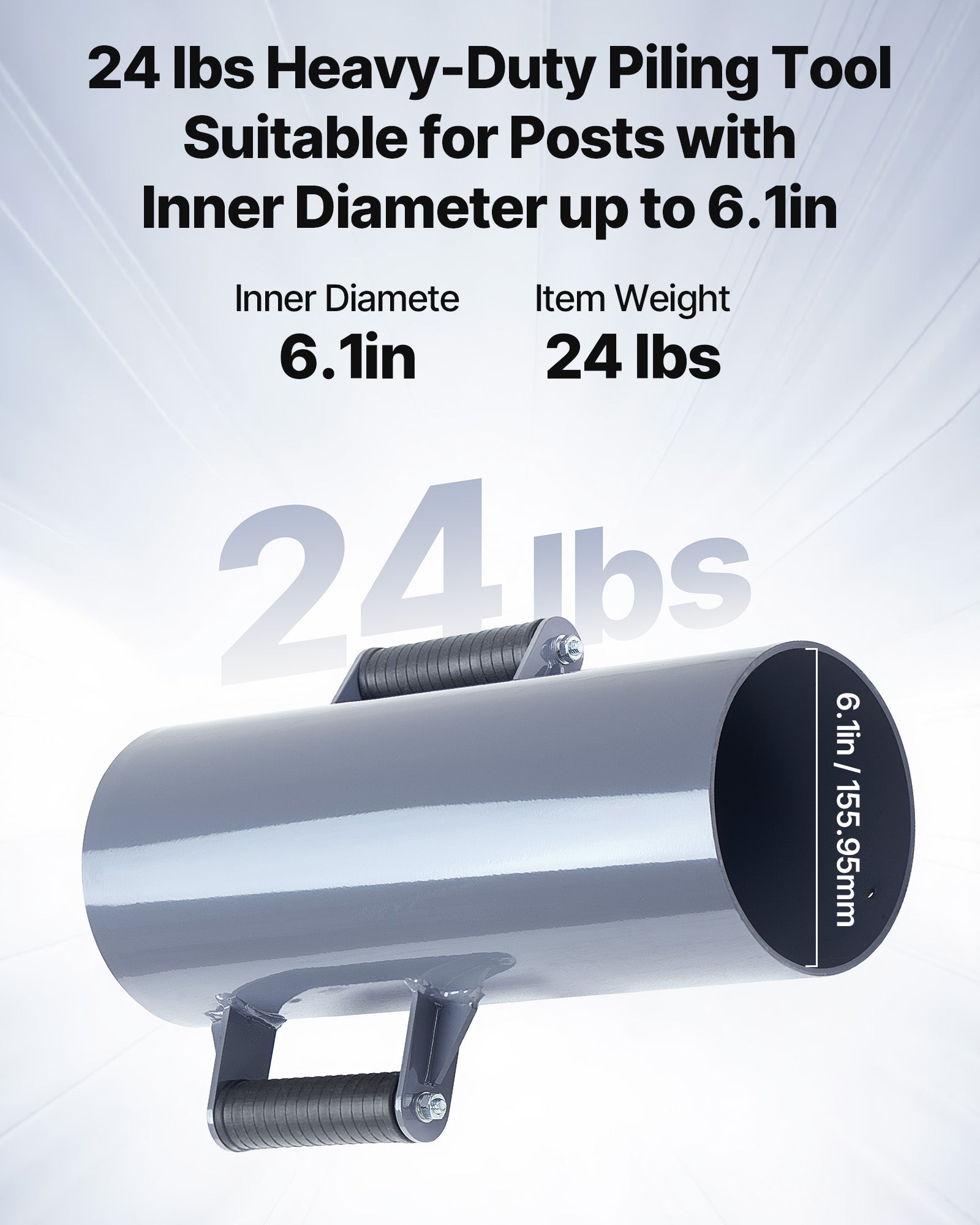 Enfonce Pieux Manuel,VEVOR 15,5 cm,en T avec Poignées en Métal Robuste,Cloche Enfonce Piquet pour Enfoncer Piquets de Clôtures Fermes,Ranchs,Gris - 5