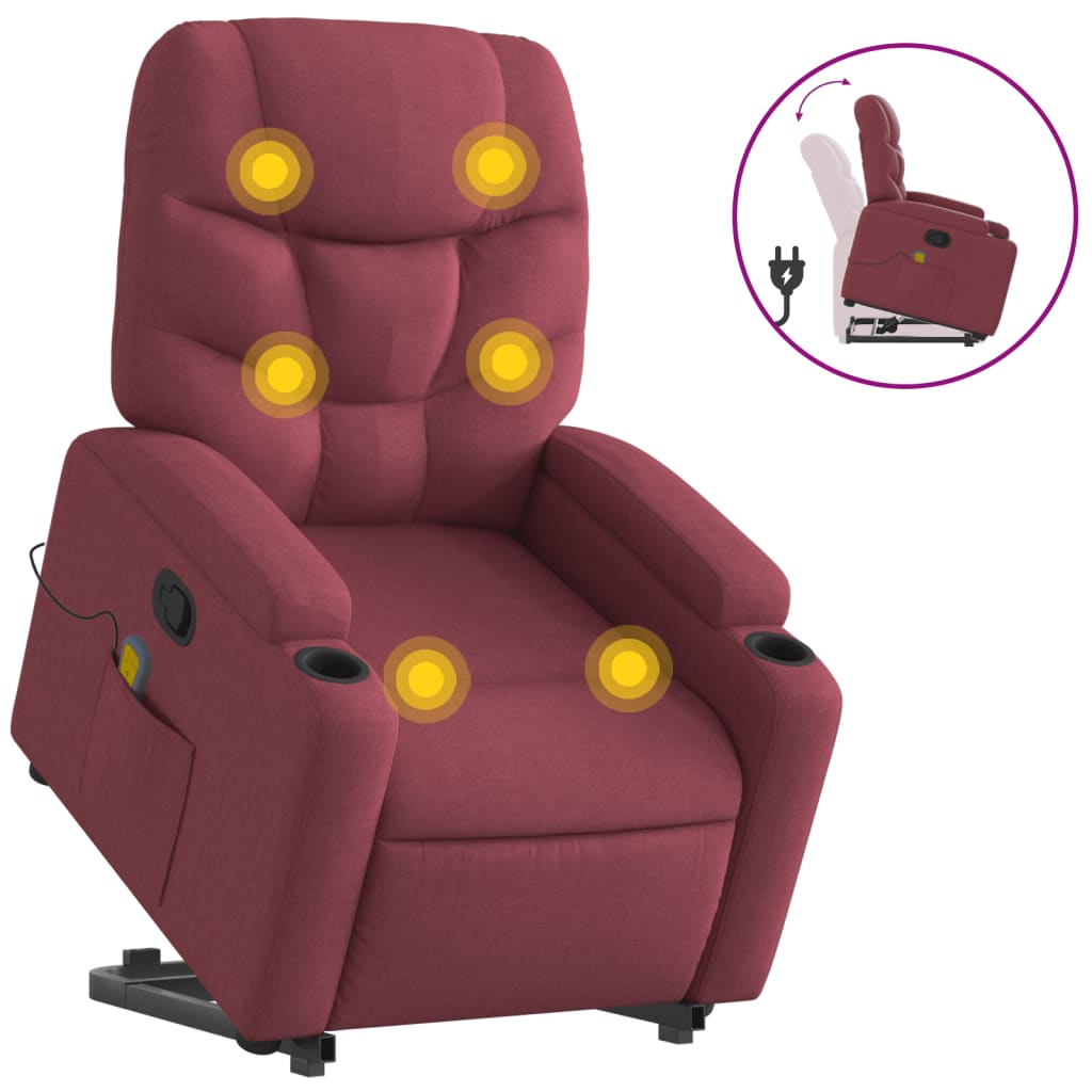 Sillón reclinable de masaje | sillón de relax | silla de relax elevable tela rojo tinto cfw920892