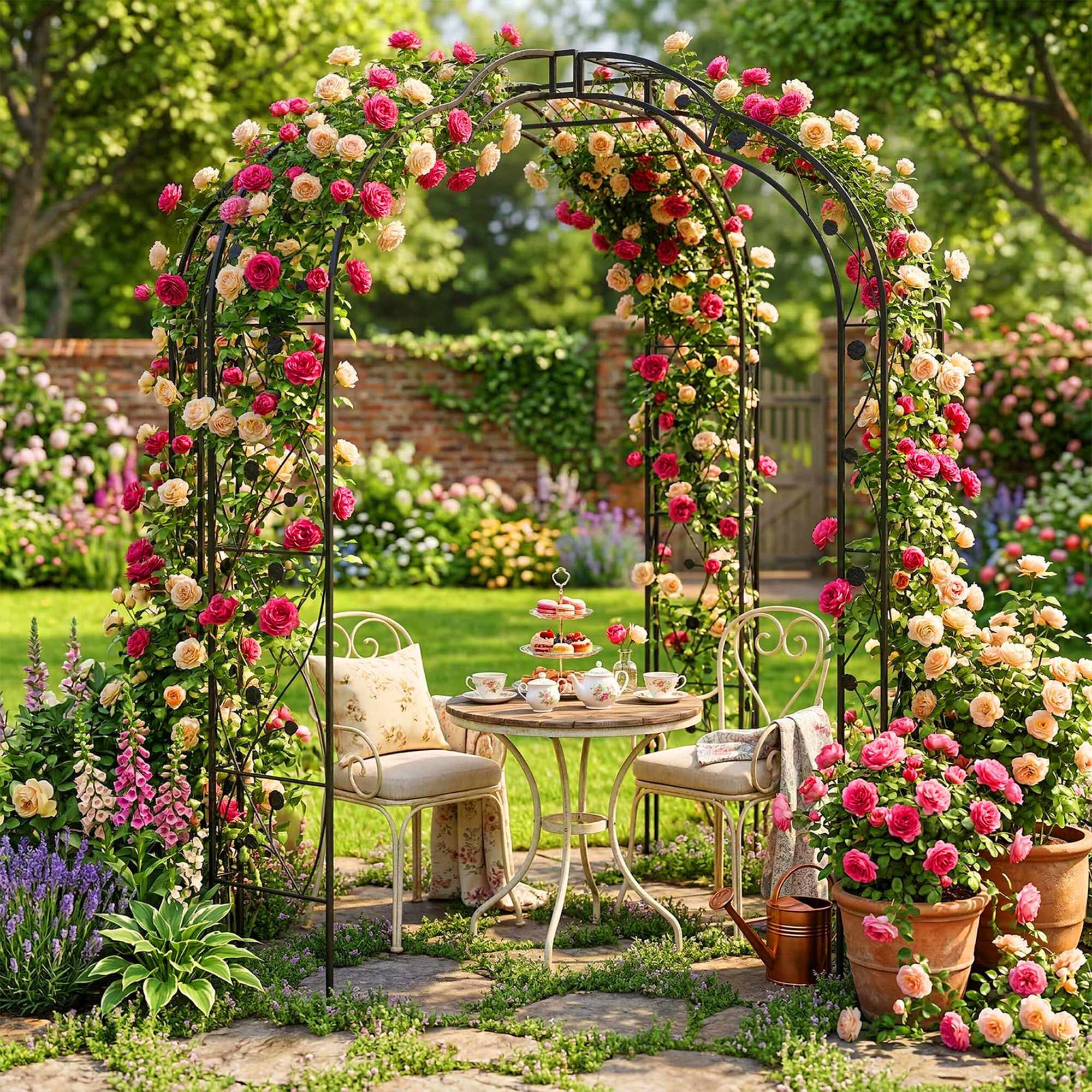 Arche en métal rose, noire, motif feuille et fleur | Leroy Merlin